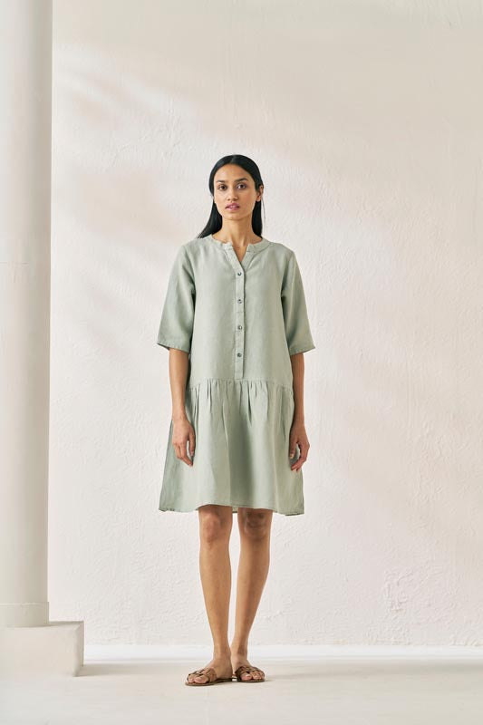 Mint Green Front Opening Flared Dress