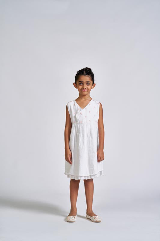 White Embroidered Yoke Dress - Chi Linen