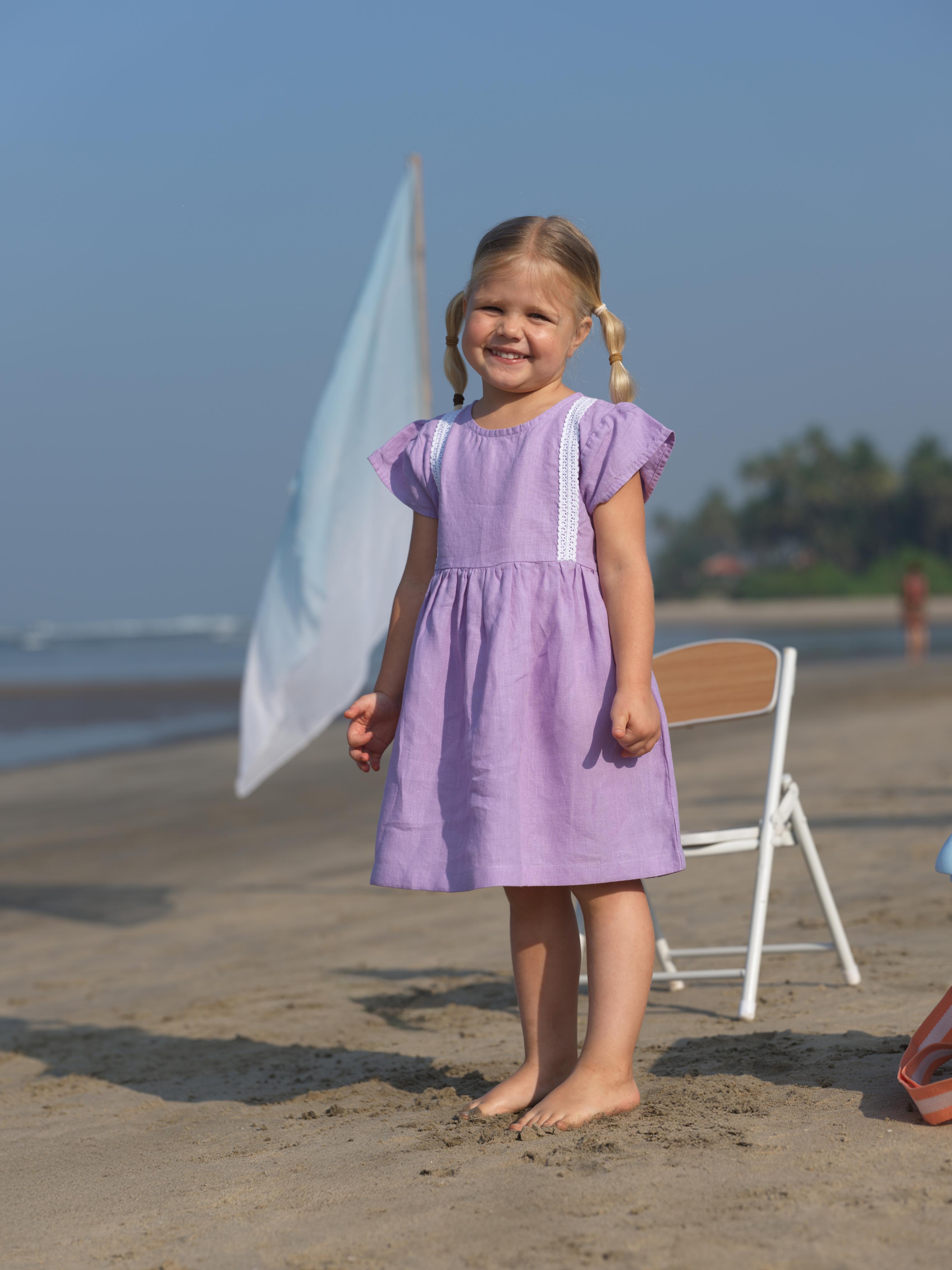 Girl Flared Sleeve Lace Detail Dress Lavender