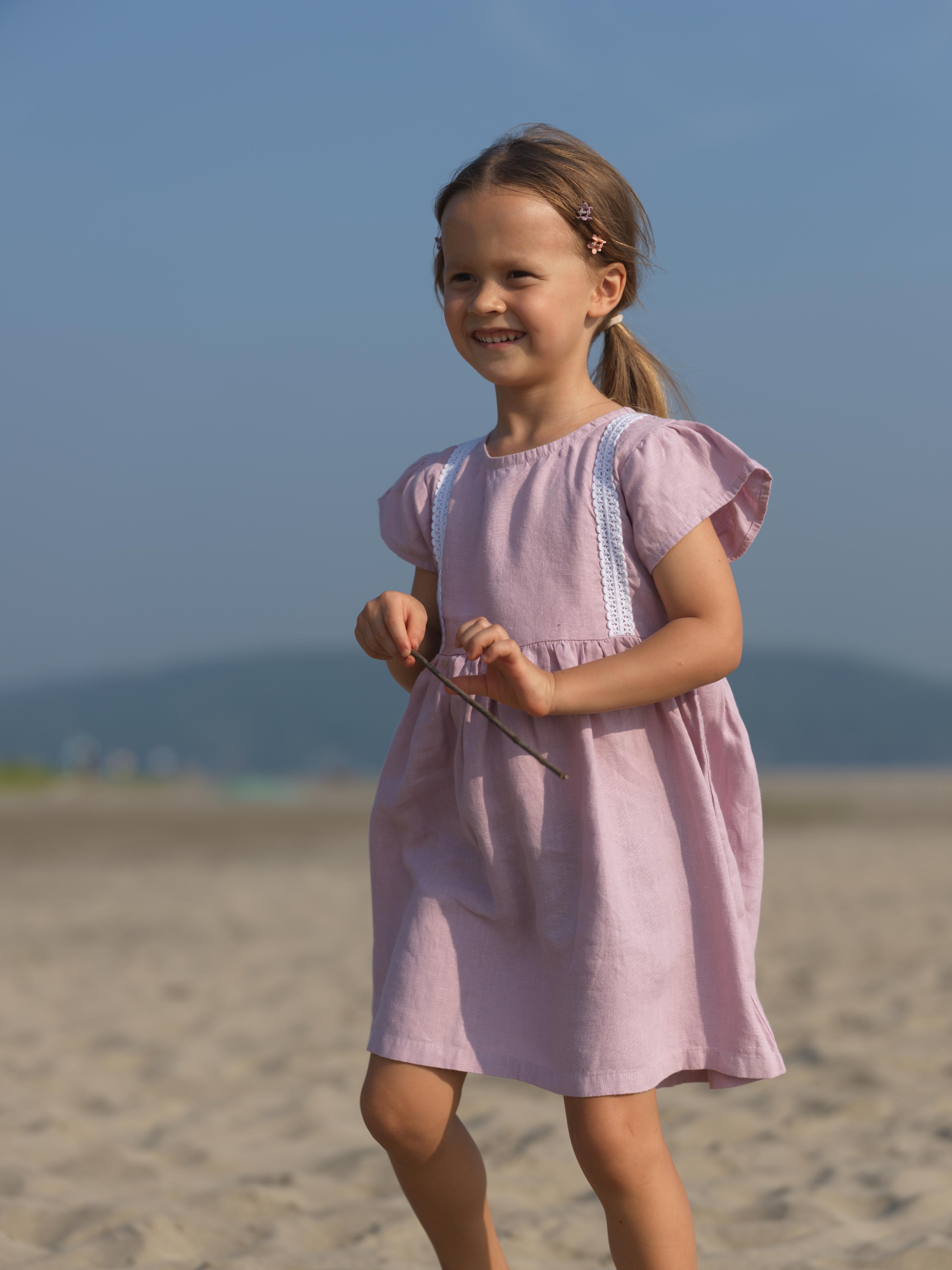 Girl Flared Sleeve Lace Detail Dress Cameo Pink