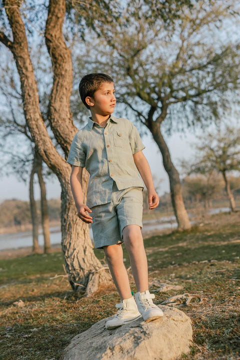 High Low Shirt With Capri Shorts Set - Chi Linen