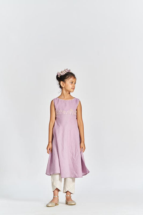Pink Flared Kurta Set - Chi Linen