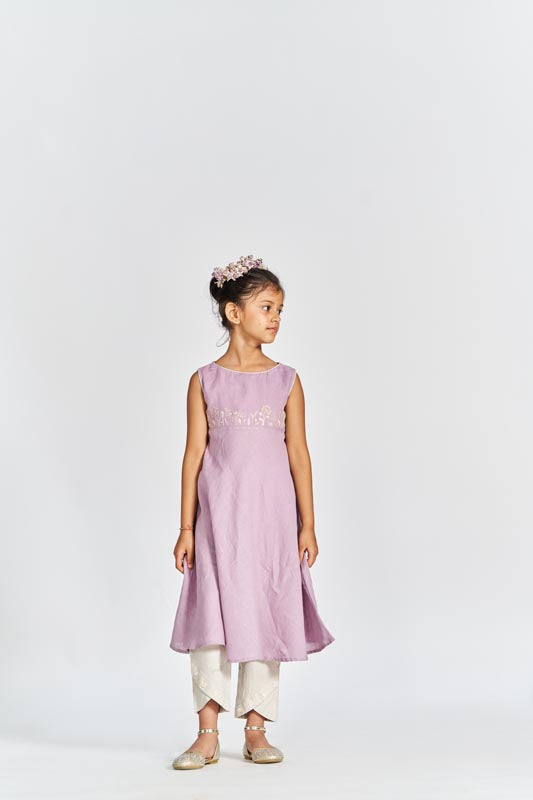 Pink Flared Kurta Set - Chi Linen