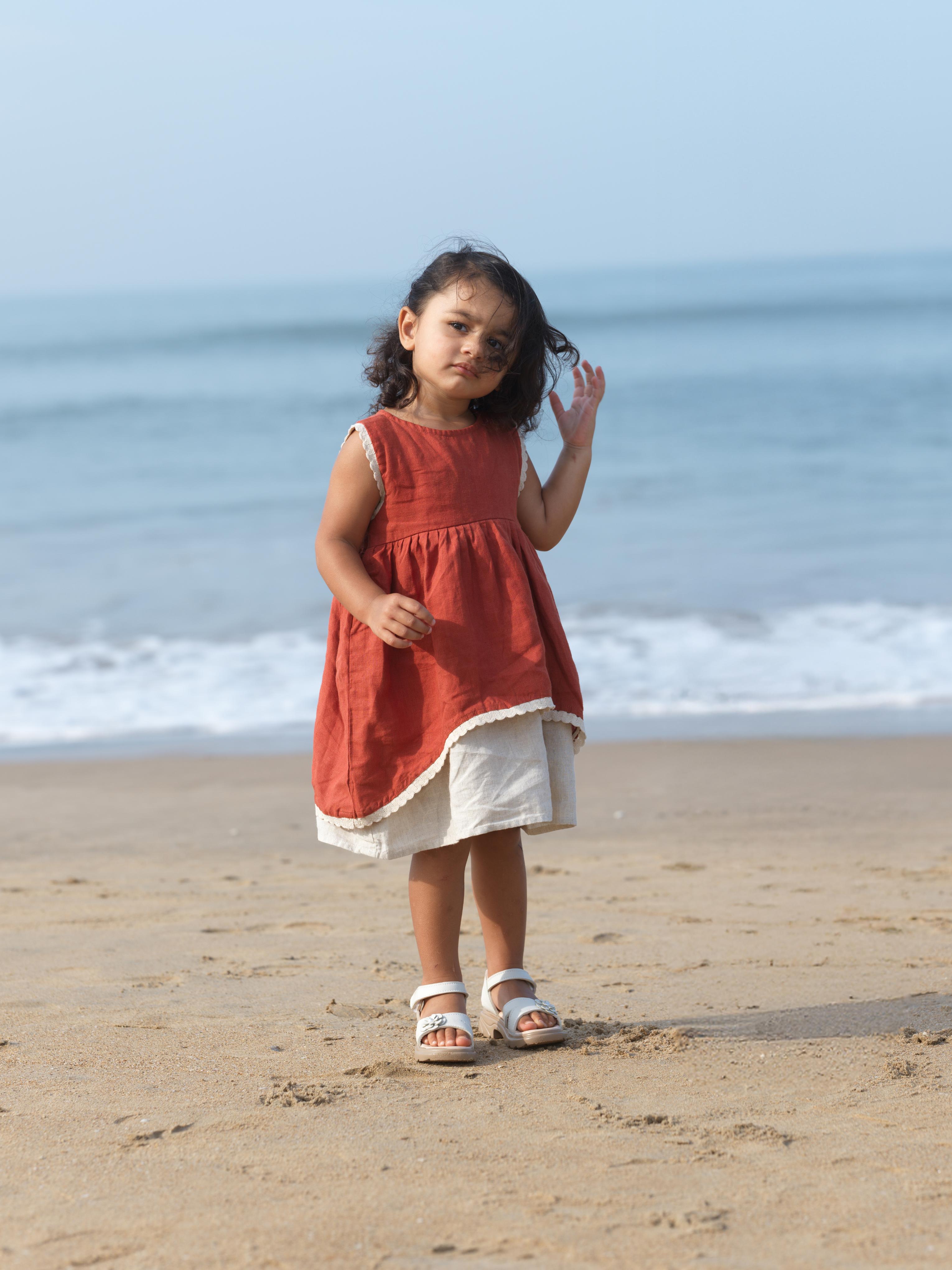 Girls Two Layer Sleeveless Dress Chestnut / Cookie Cream