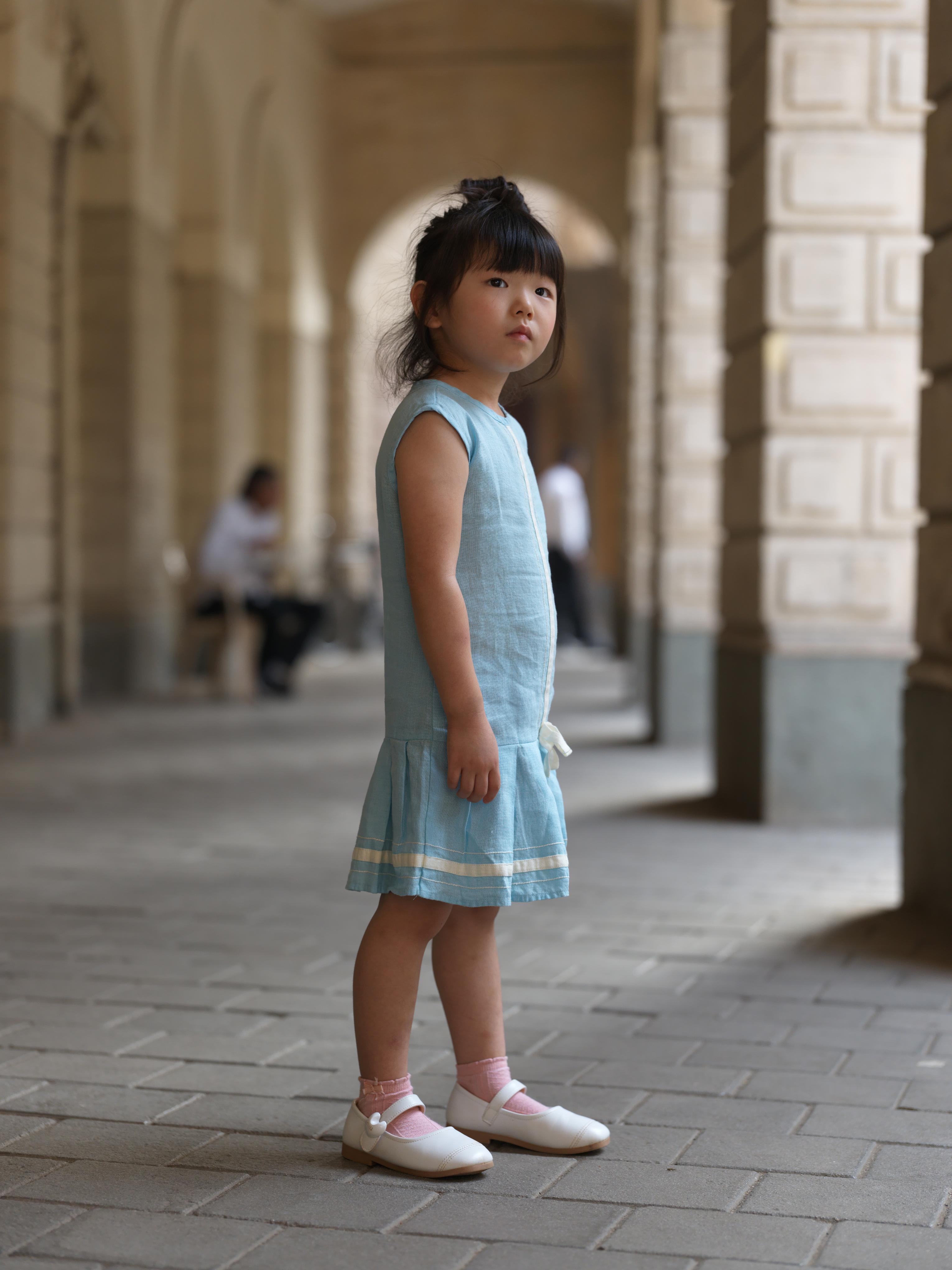 Girls Sleeveless Ribbon Dress Sky Blue