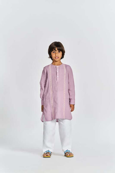 Pink Front Pleated Kurta Set - Chi Linen