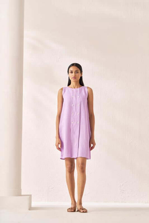 Sleeveless Box Pleat Dress Lavender - Chi Linen