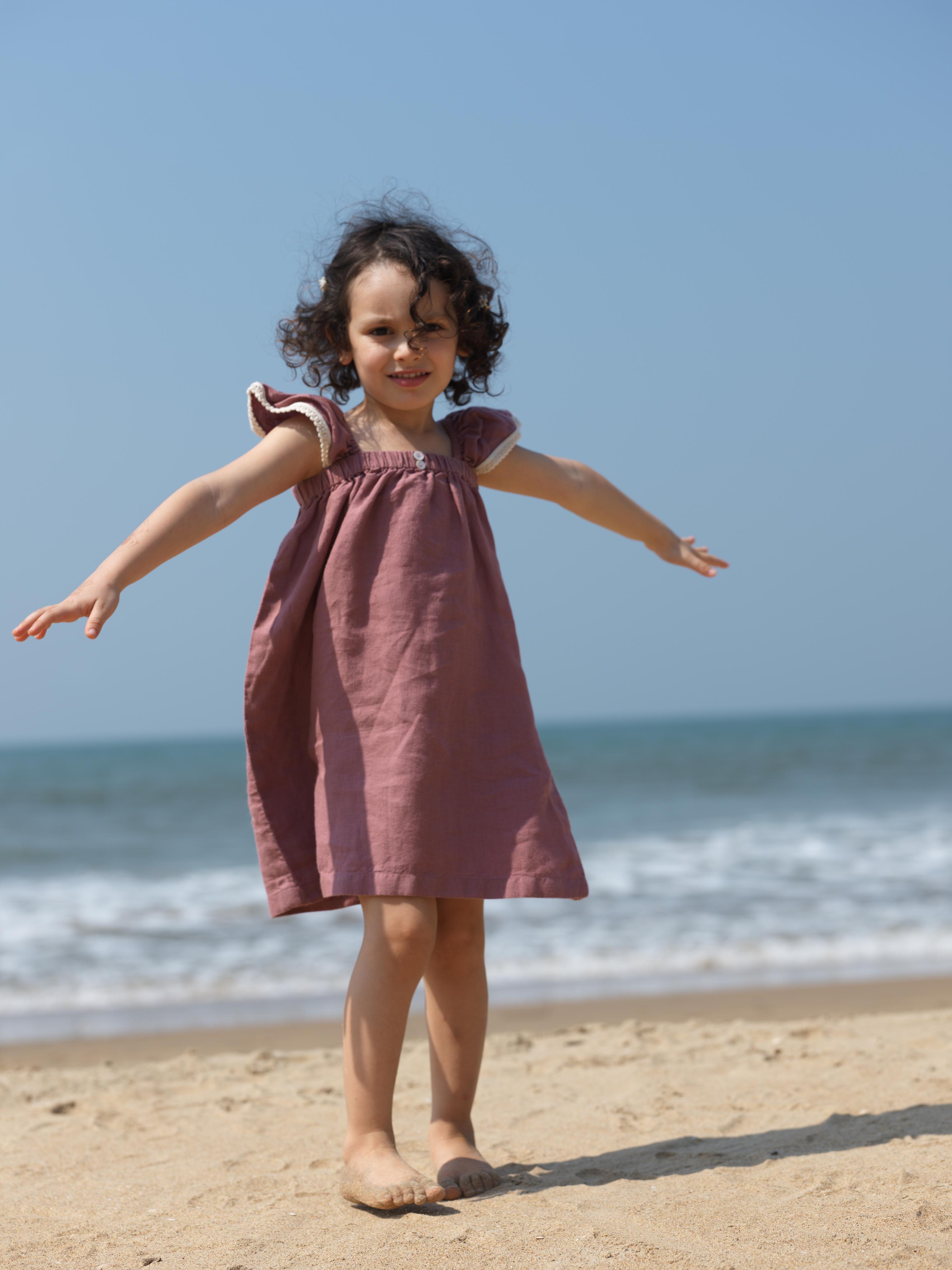 Girls Elasticated Flared Sleeve Dress Rose Gold