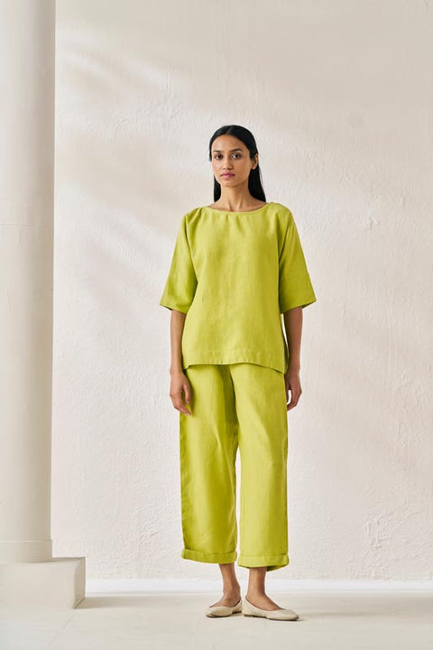Relaxed Fit Top and Bottom Co-Ord Set Lime Green - Chi Linen