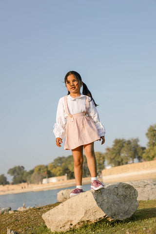 Suspender Skirt With Shirt Set - Chi Linen