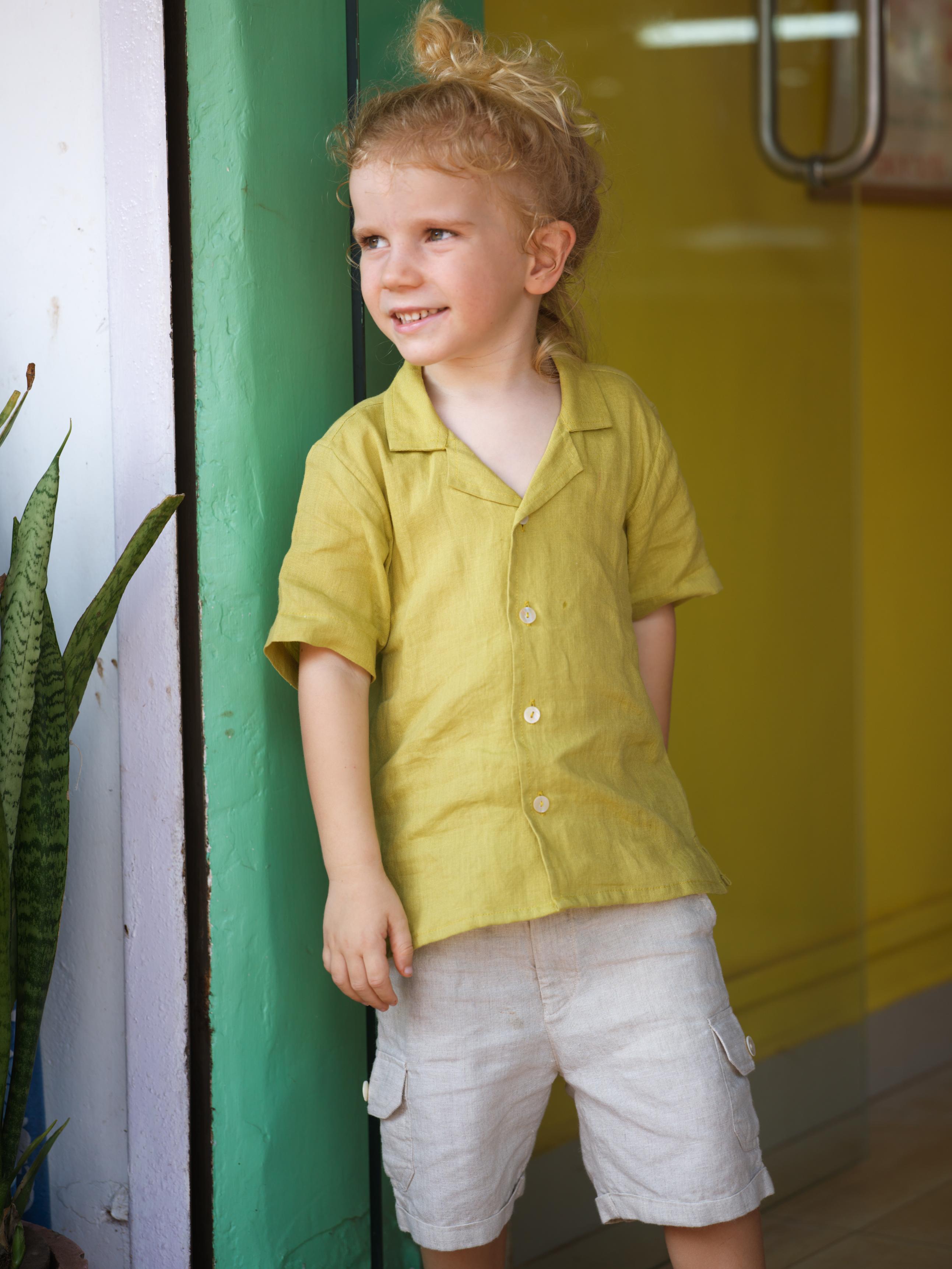Boys Cuban Collar Shirt Kiwi Green
