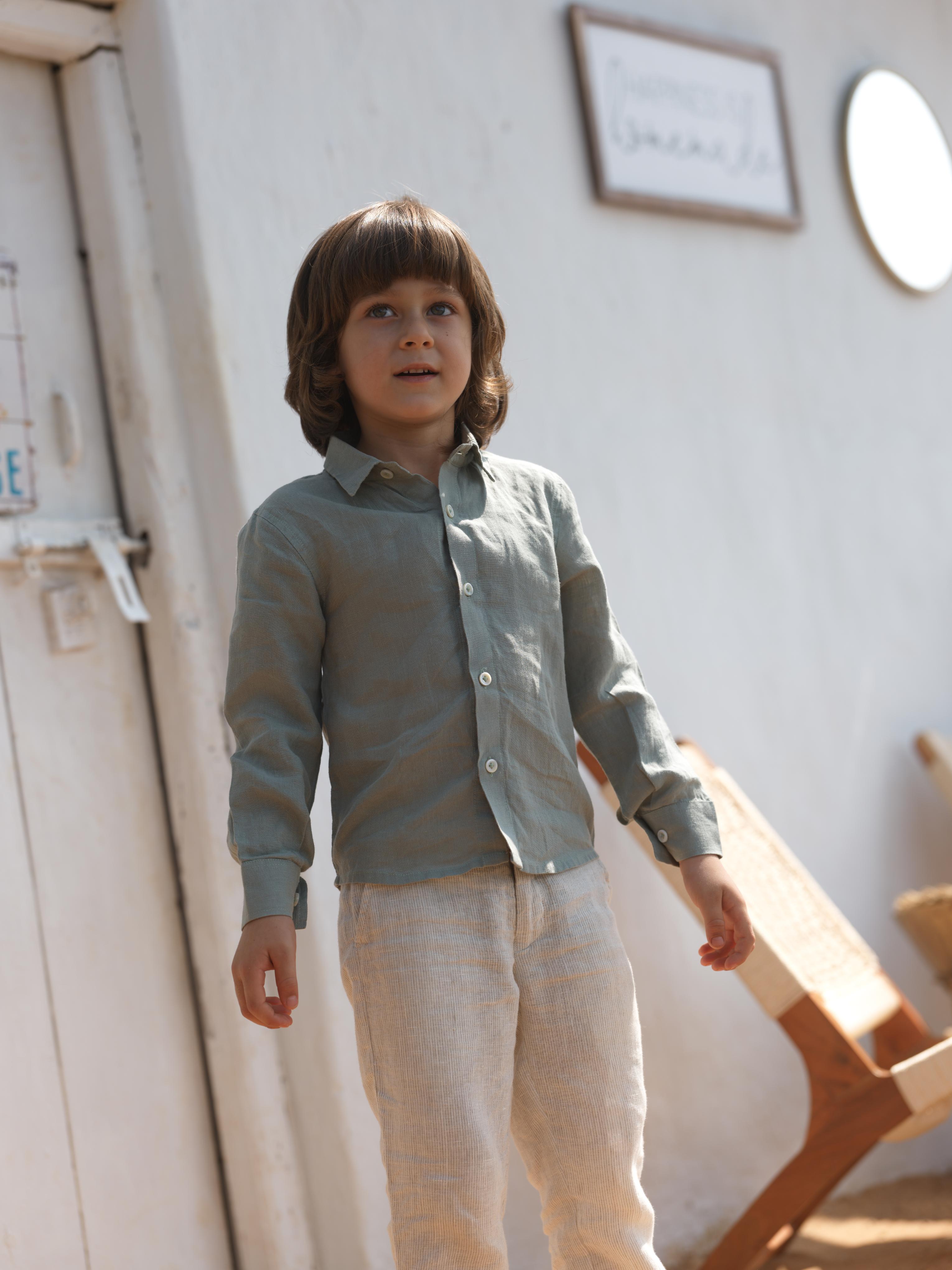 Boys Regular Collar Shirt Sage Green