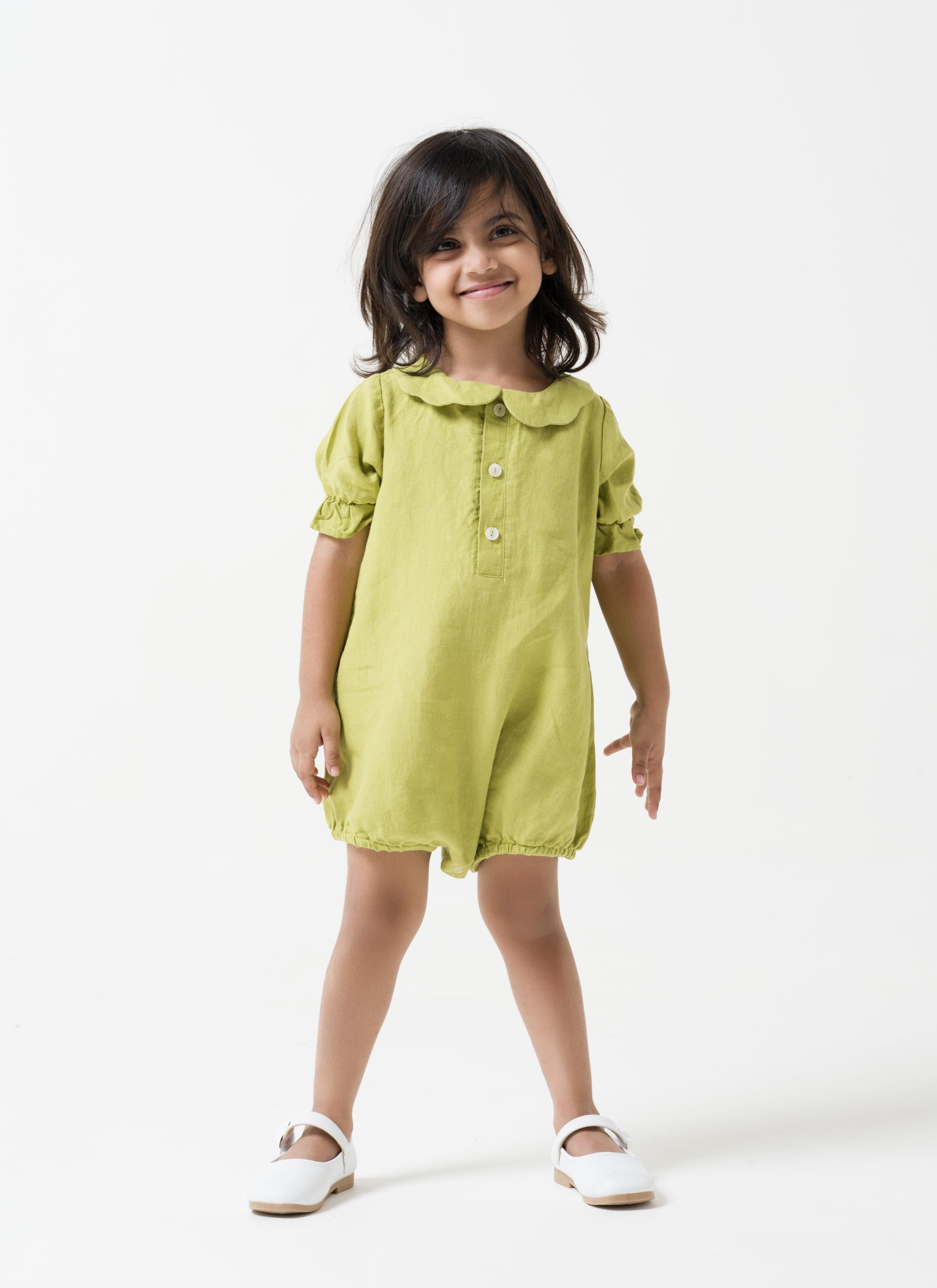 Puff Sleeve Romper Kiwi Green