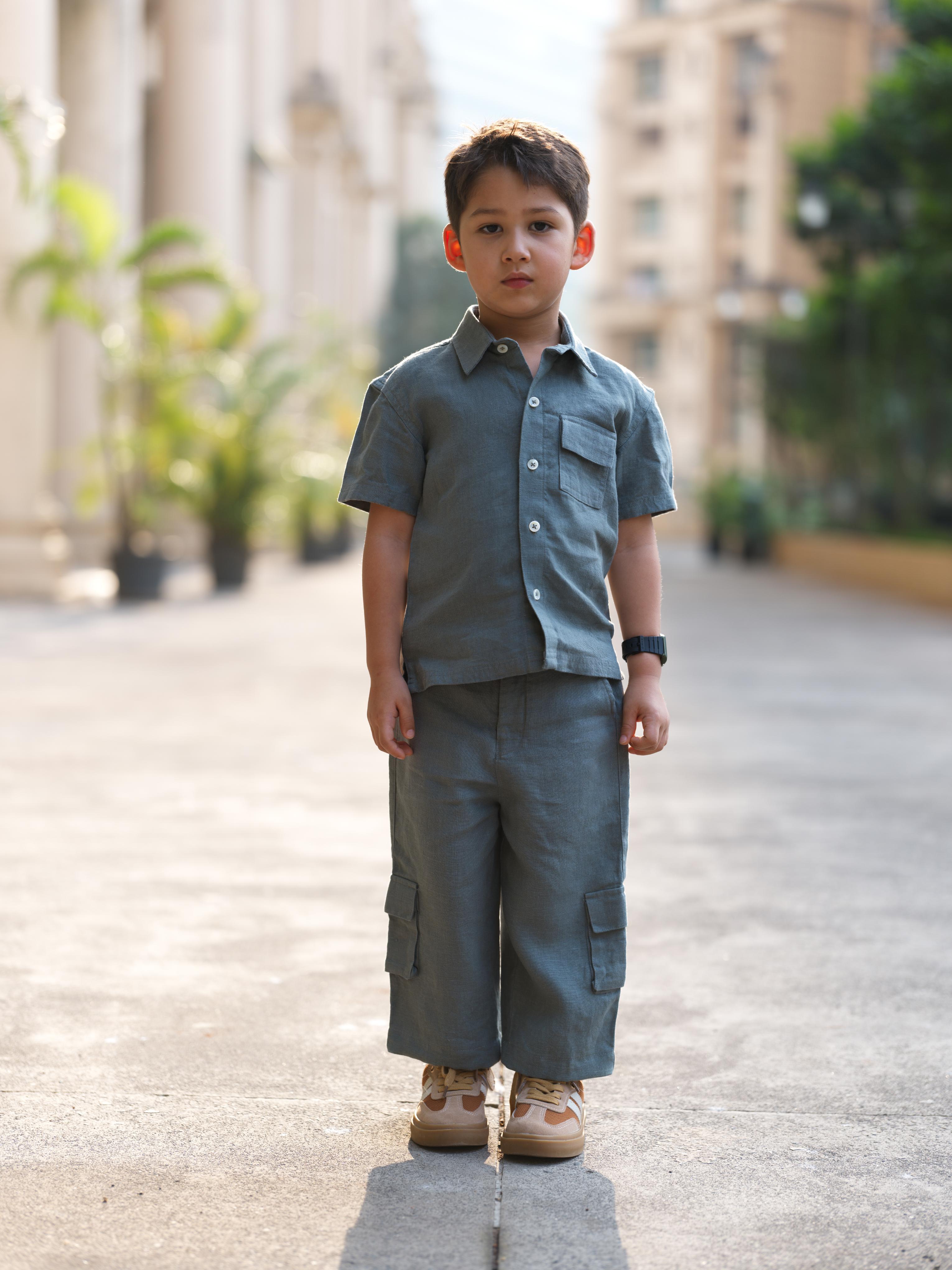 Boys Half-Sleeve Shirt & Cargo Trousers Co-Ord Graphite
