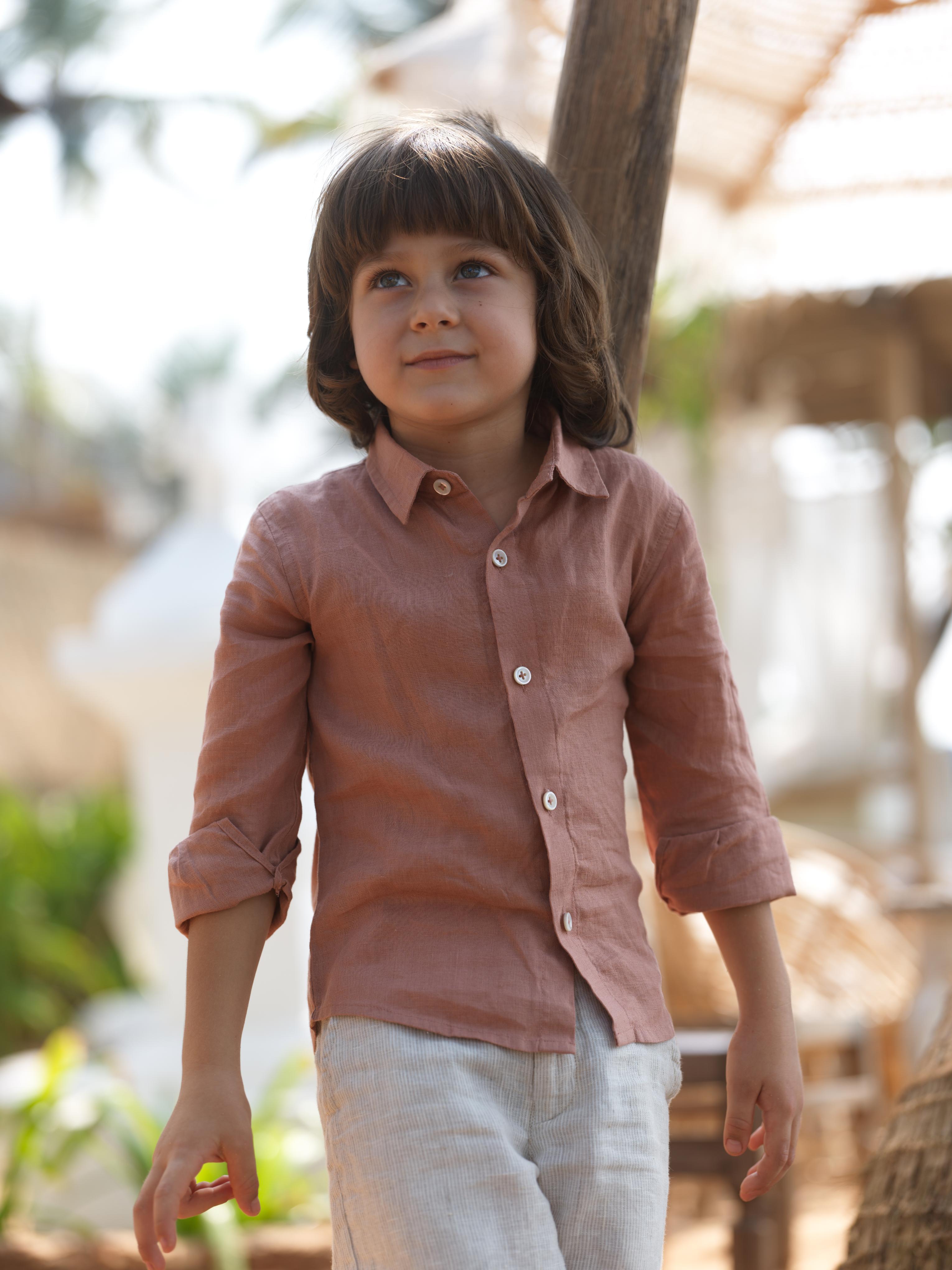 Boys Regular Collar Shirt Apricot