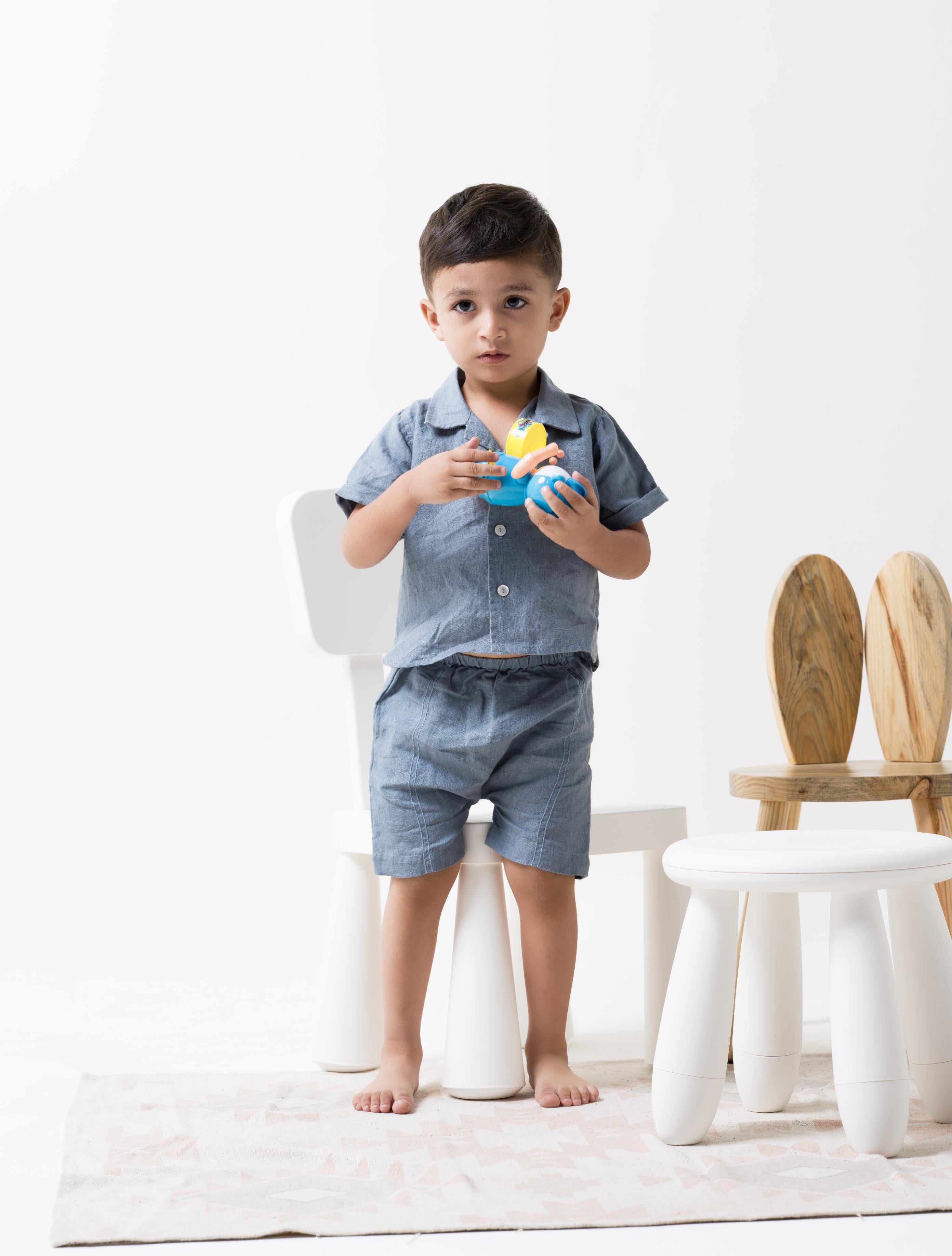 Cuban Collar Co-ords Set Airforce Blue