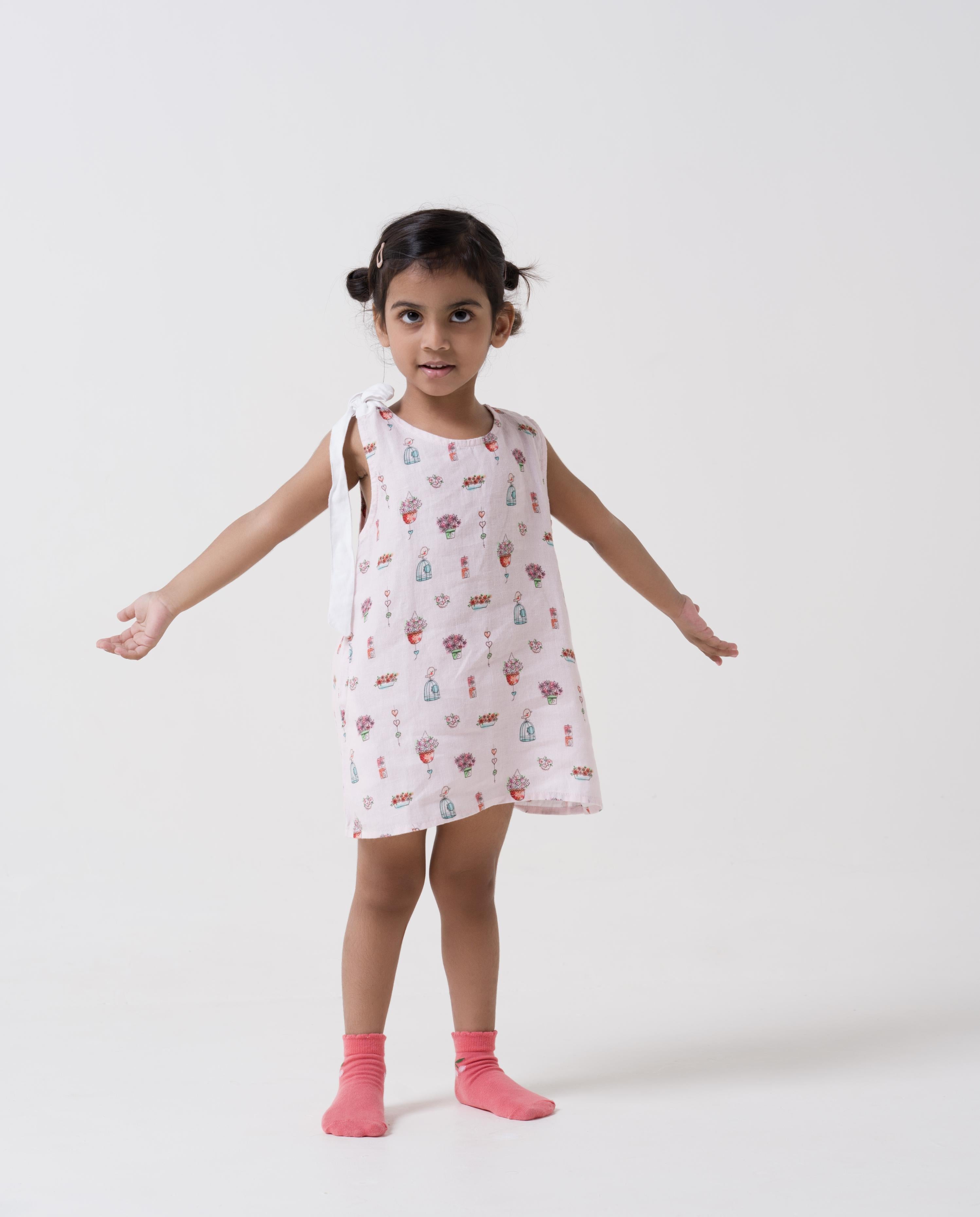 Printed One-Shoulder Tie-Up Dress