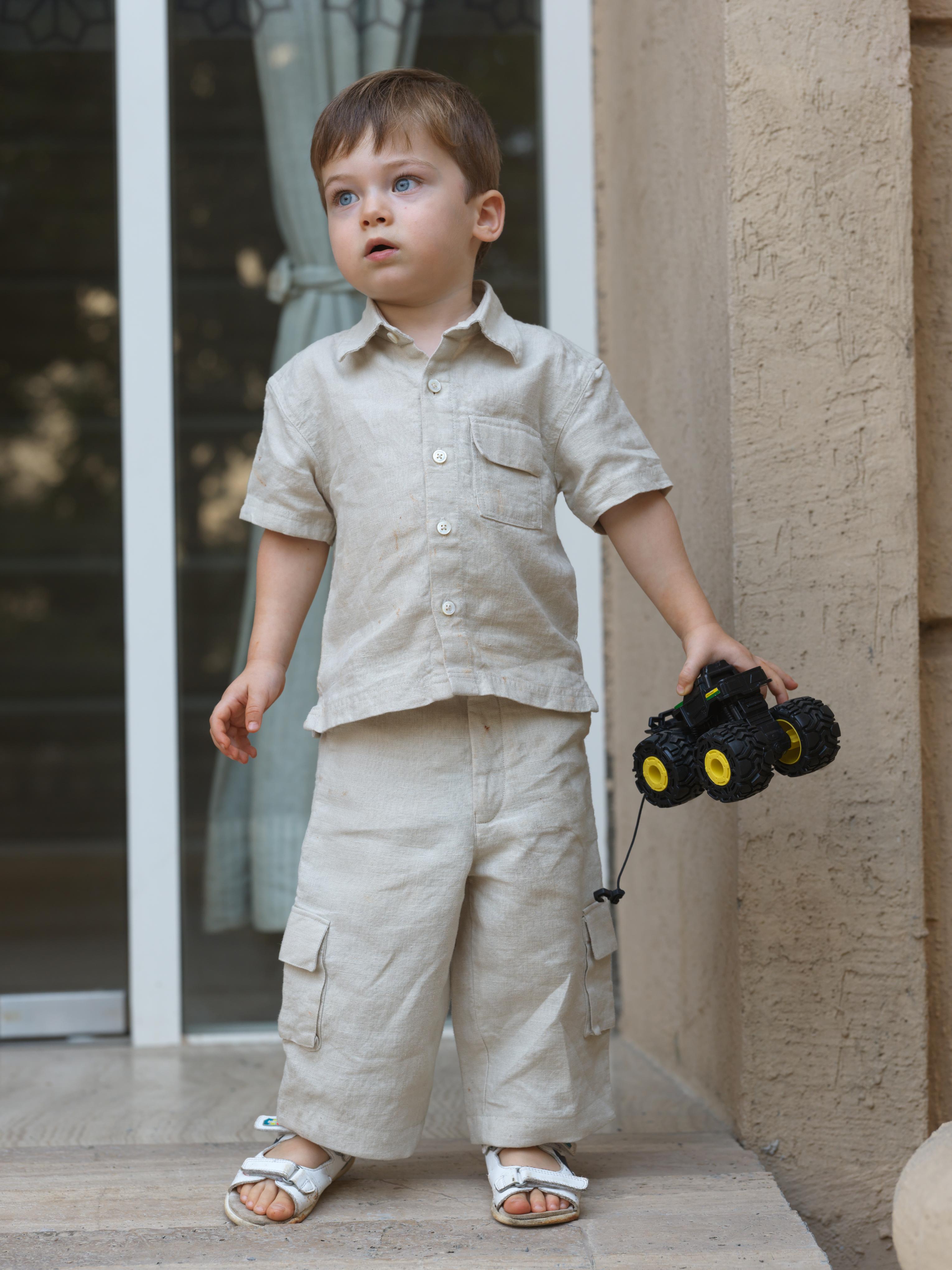 Boys Half-Sleeve Shirt & Cargo Trousers Co-Ord Oatmeal