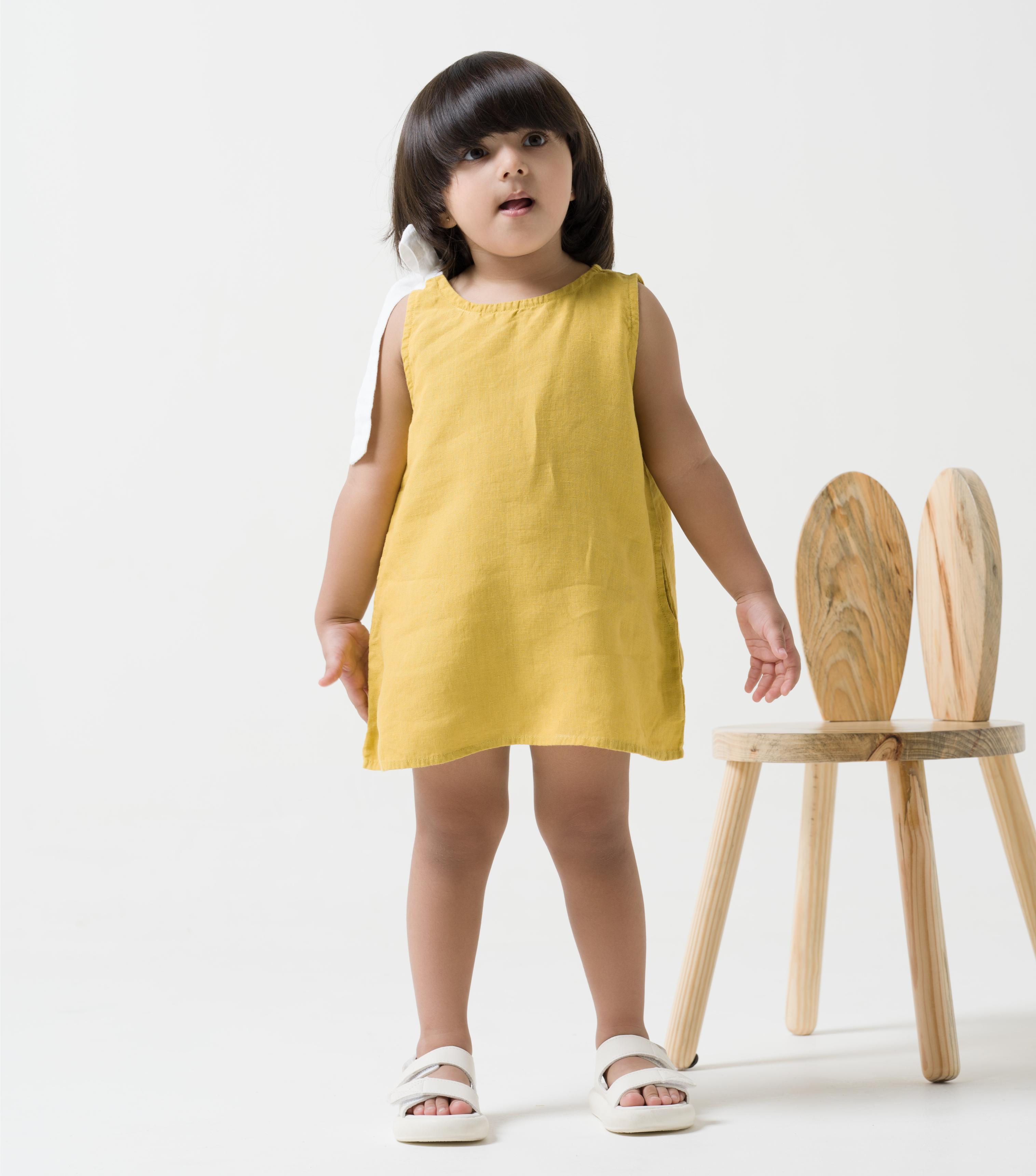 One Shoulder Tie-up Frock Mustard yellow