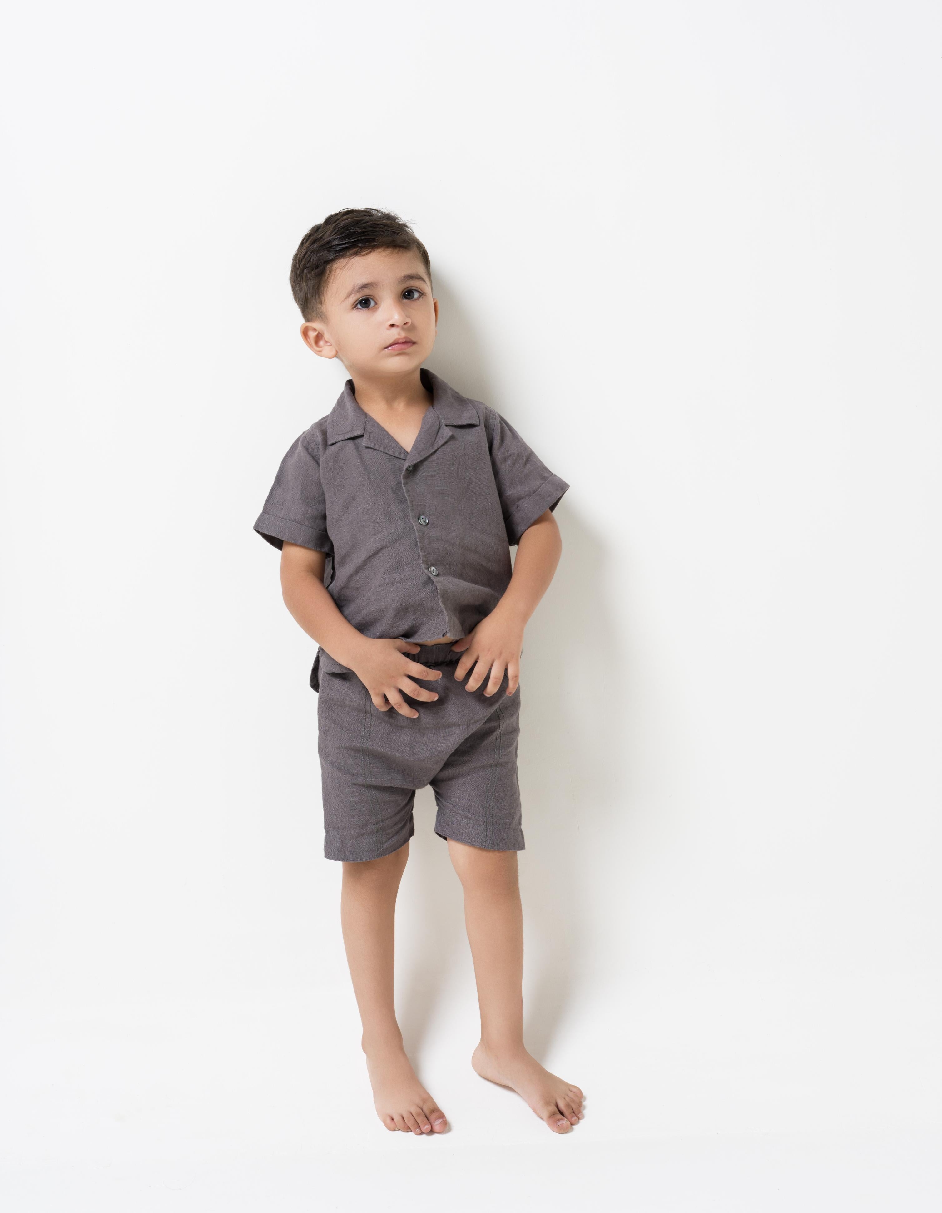 Cuban Collar Co-ords Set Stone Grey