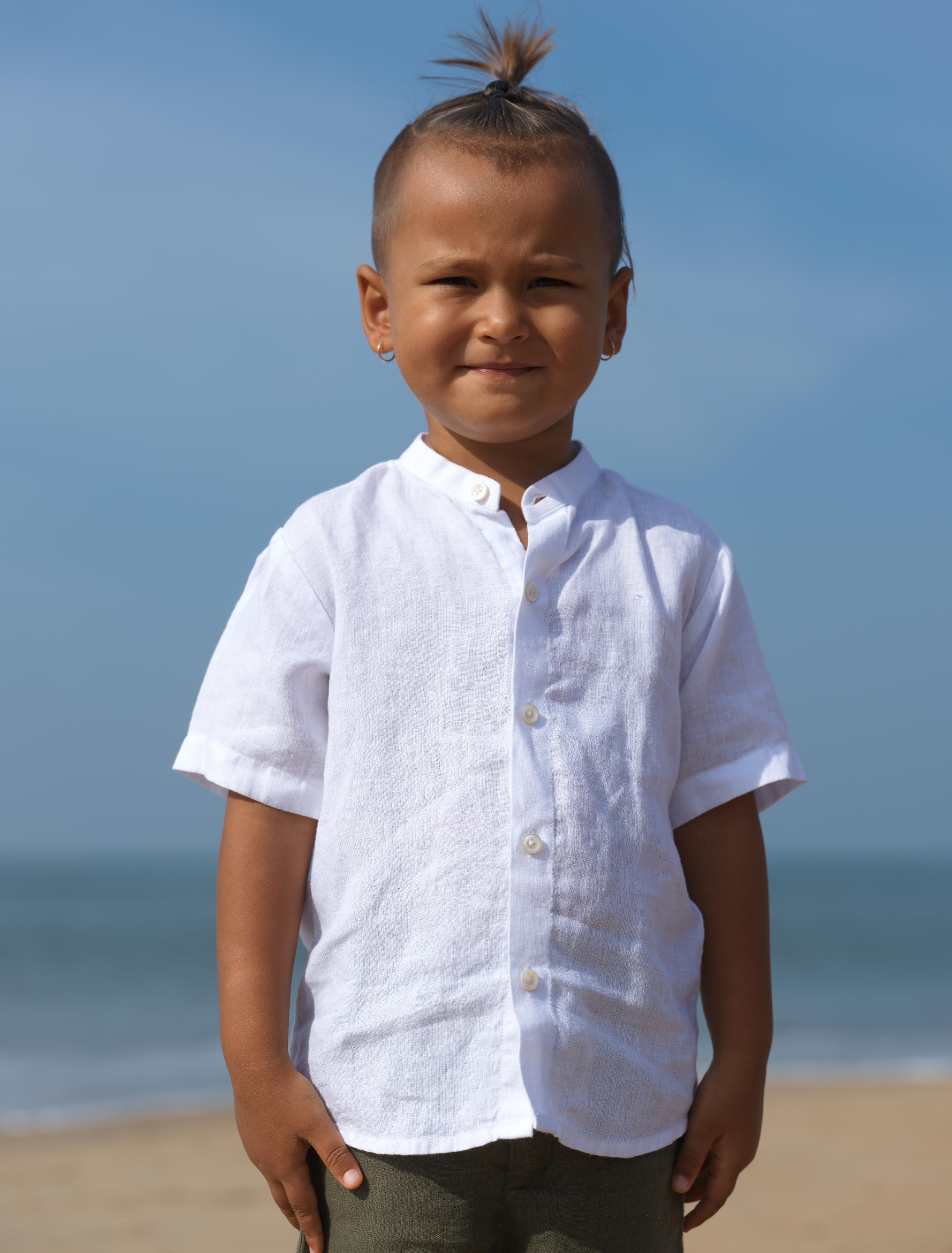 Boys Mandarin Collar Shirt White