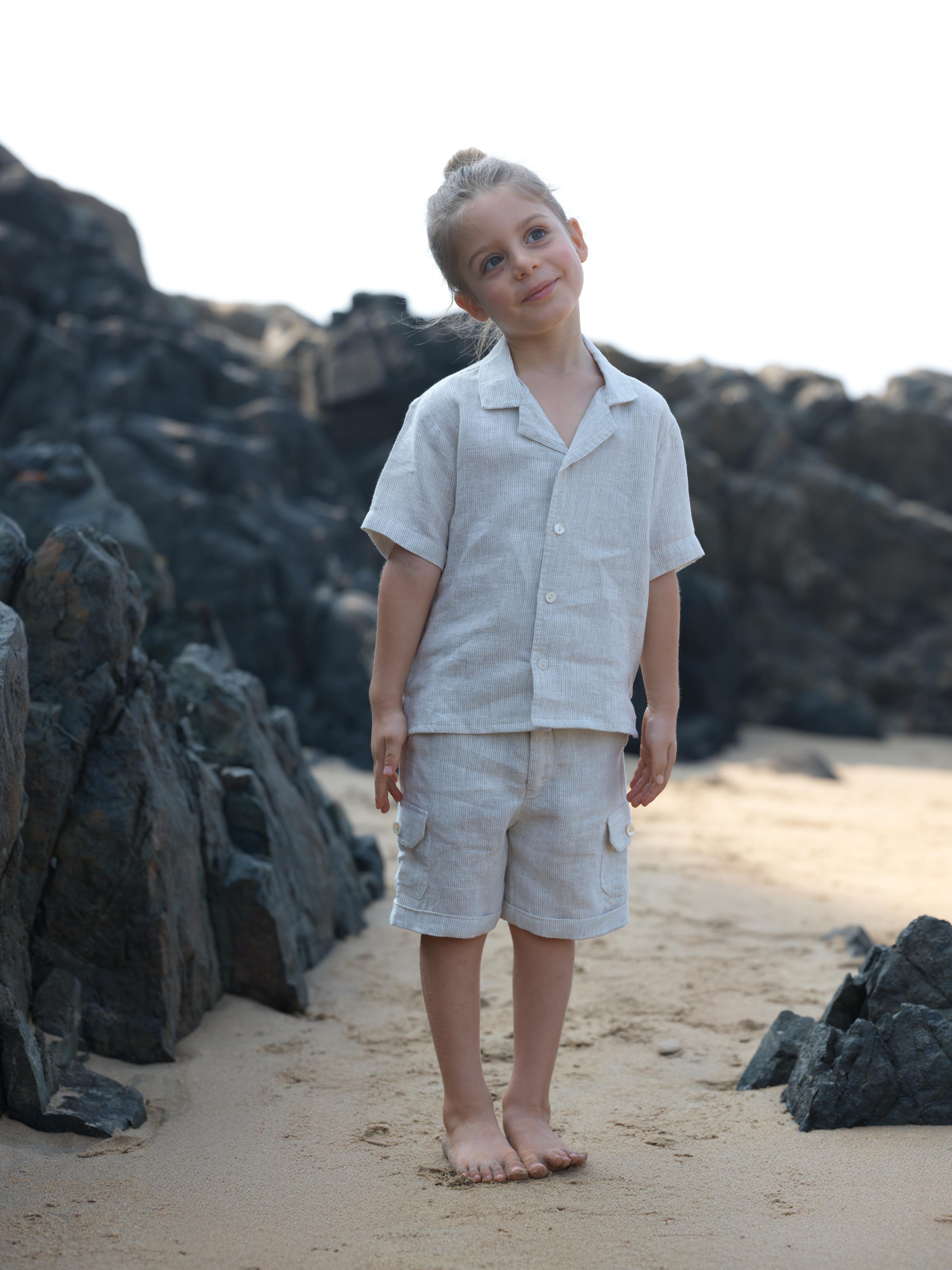 Boys Cuban Collar Shirt Co-Ord Fade Fine