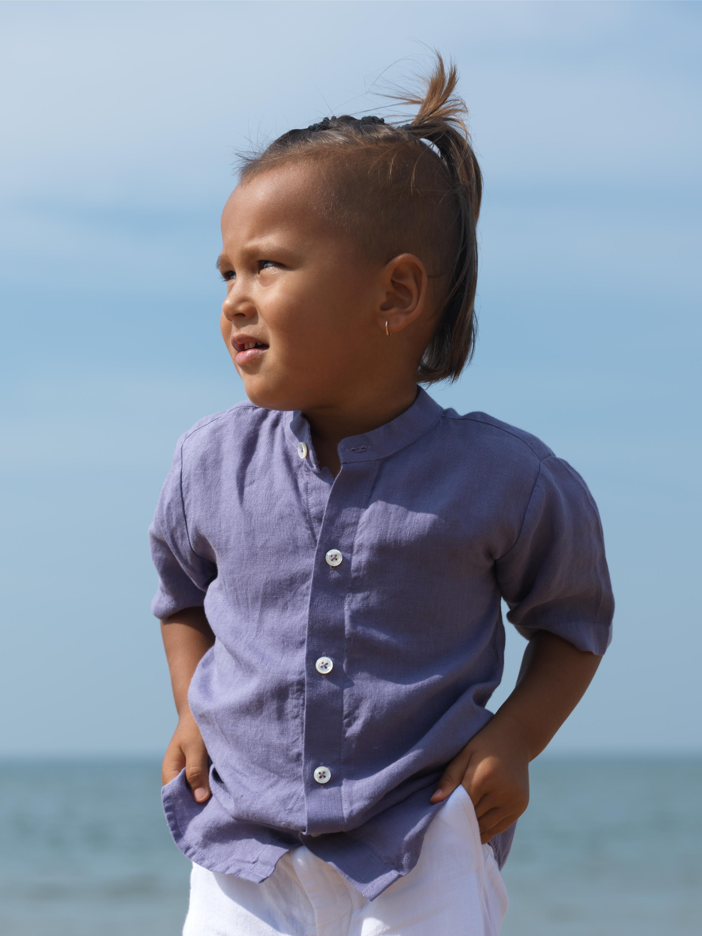 Boys Mandarin Collar Shirt Haze Purple
