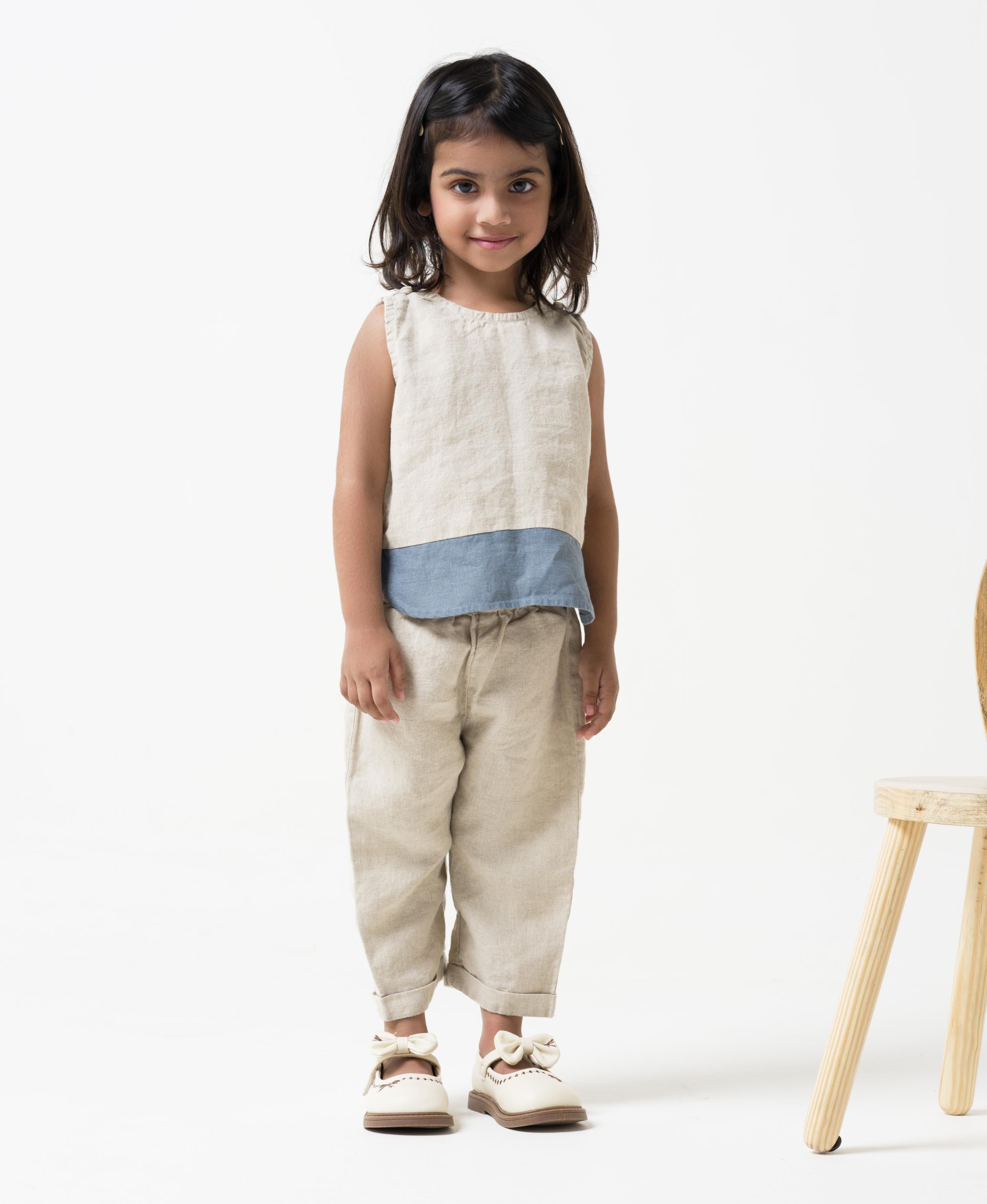 2 Colour Shirt & Trouser - Natural - Shirt Hem - Airforce Blue