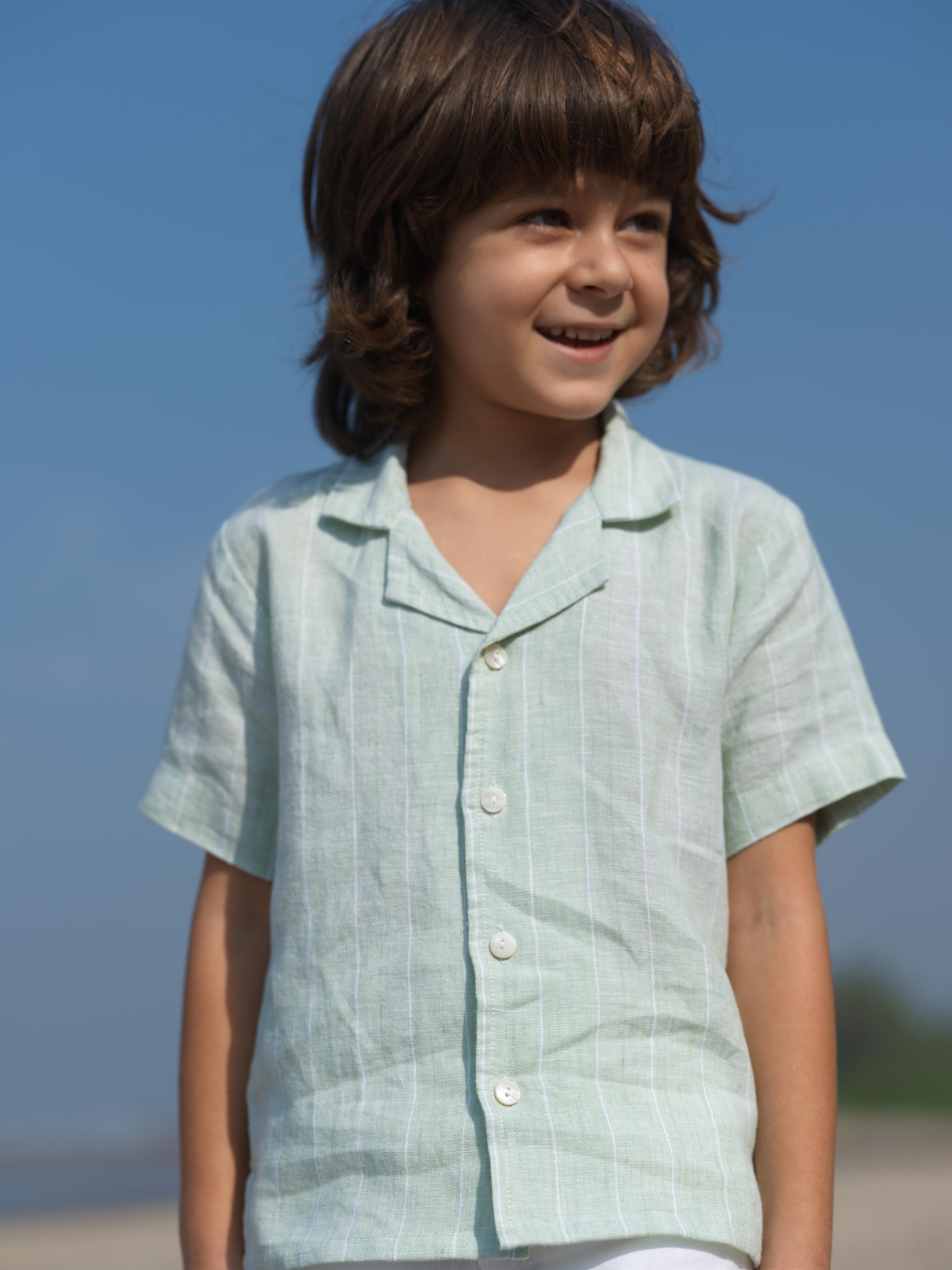Boys Cuban Collar Shirt Aqua