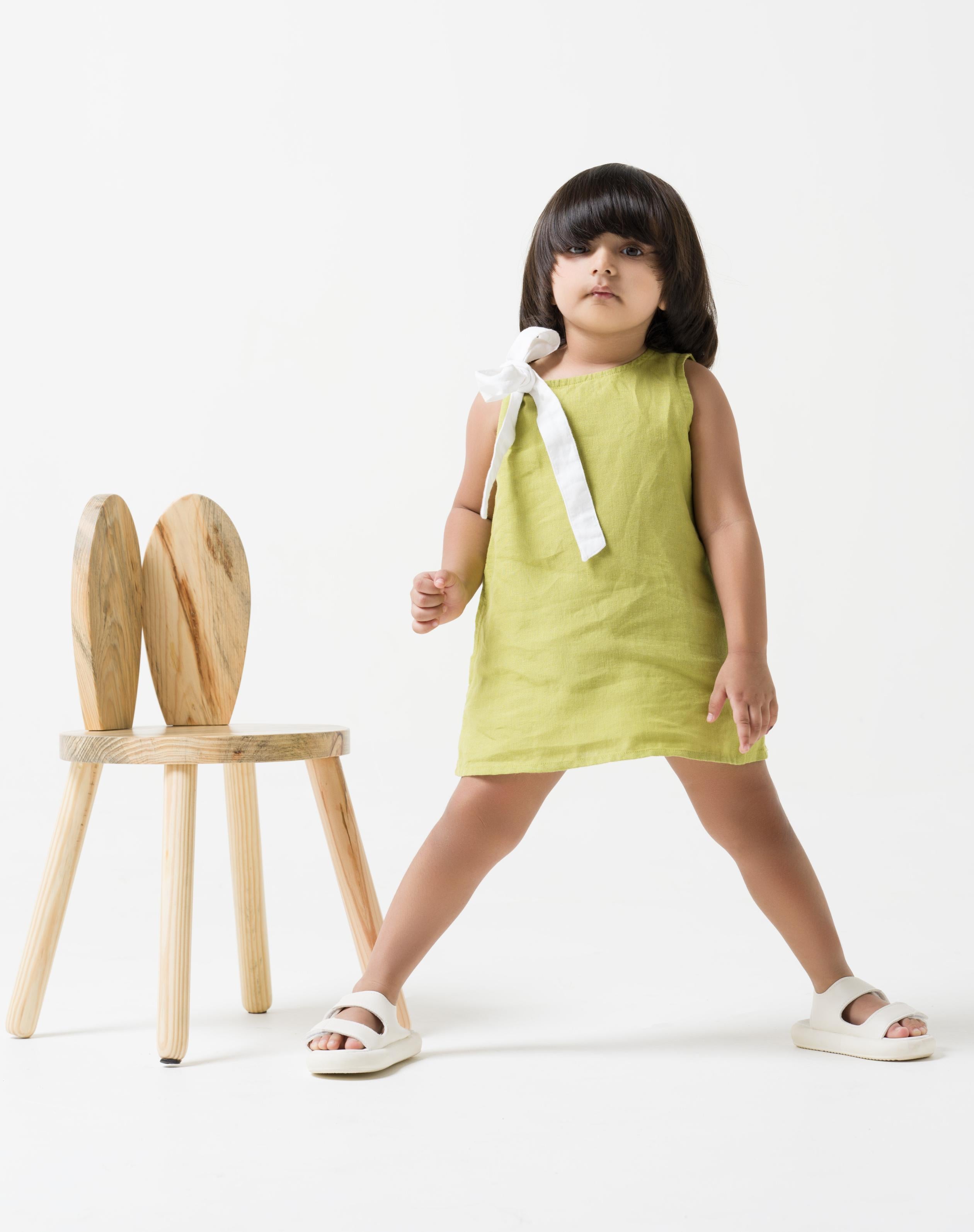 One Shoulder Tie-up Frock Kiwi Green