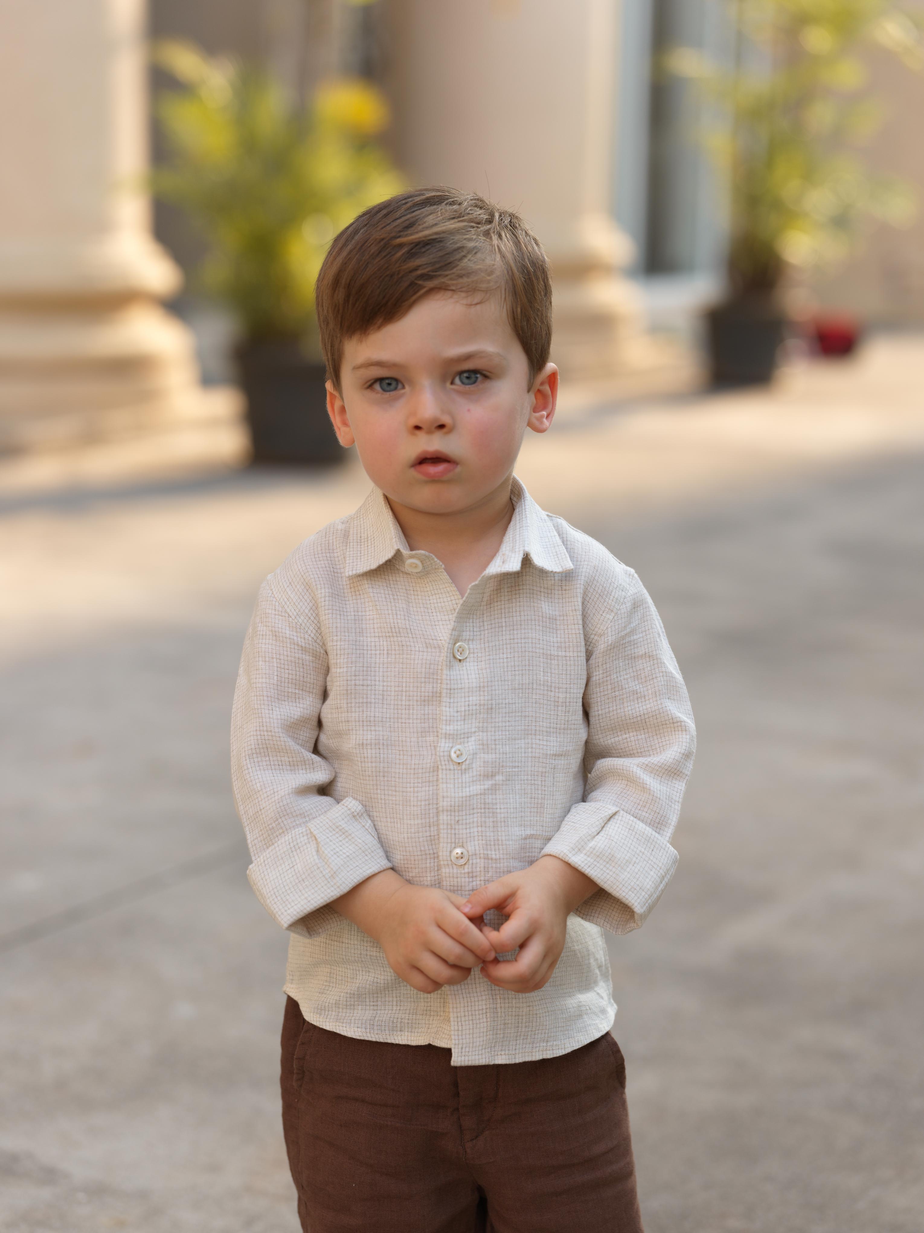 Boys Regular Collar Shirt Ivory Check