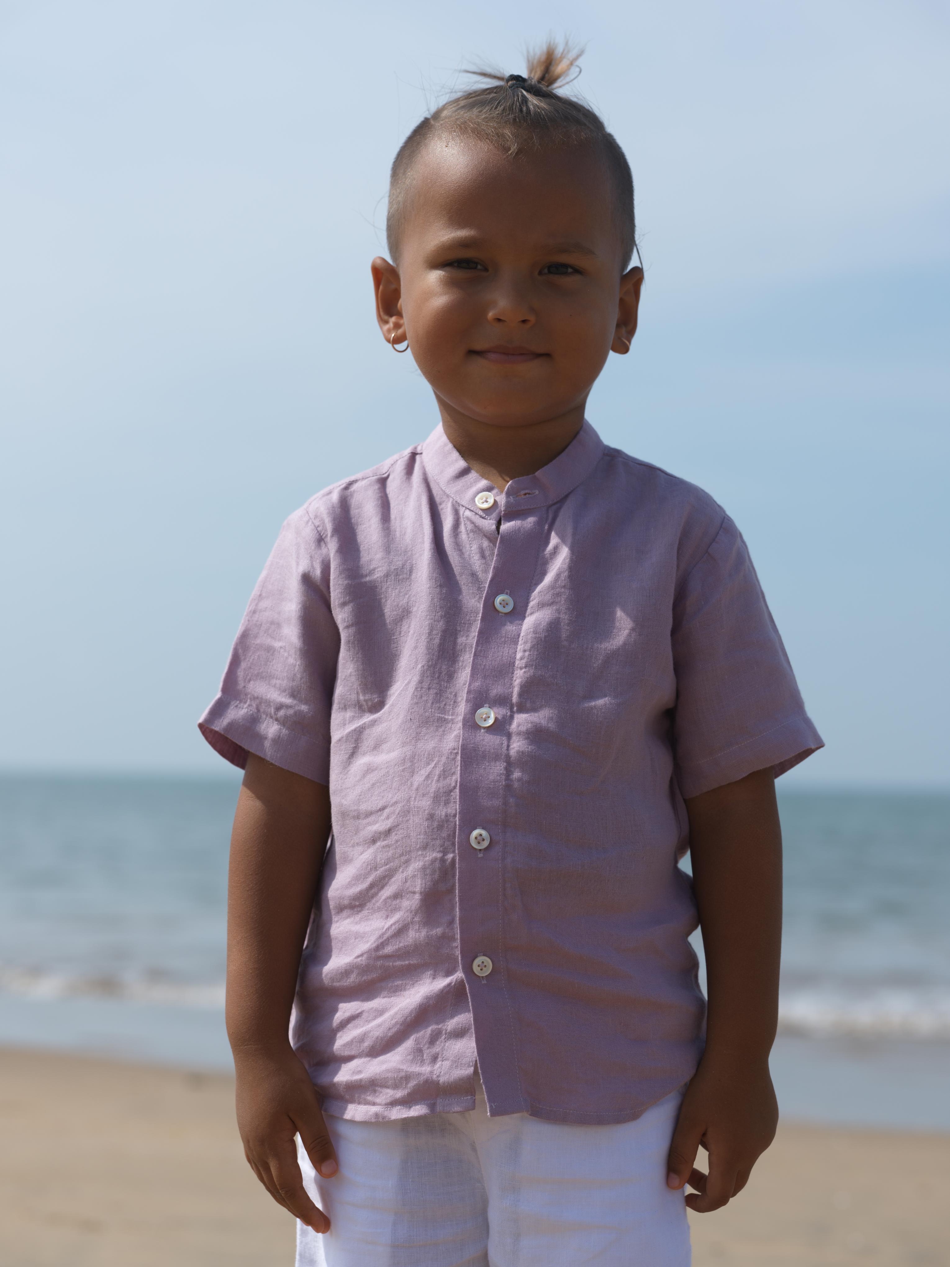 Boys Mandarin Collar Shirt Light Lilac