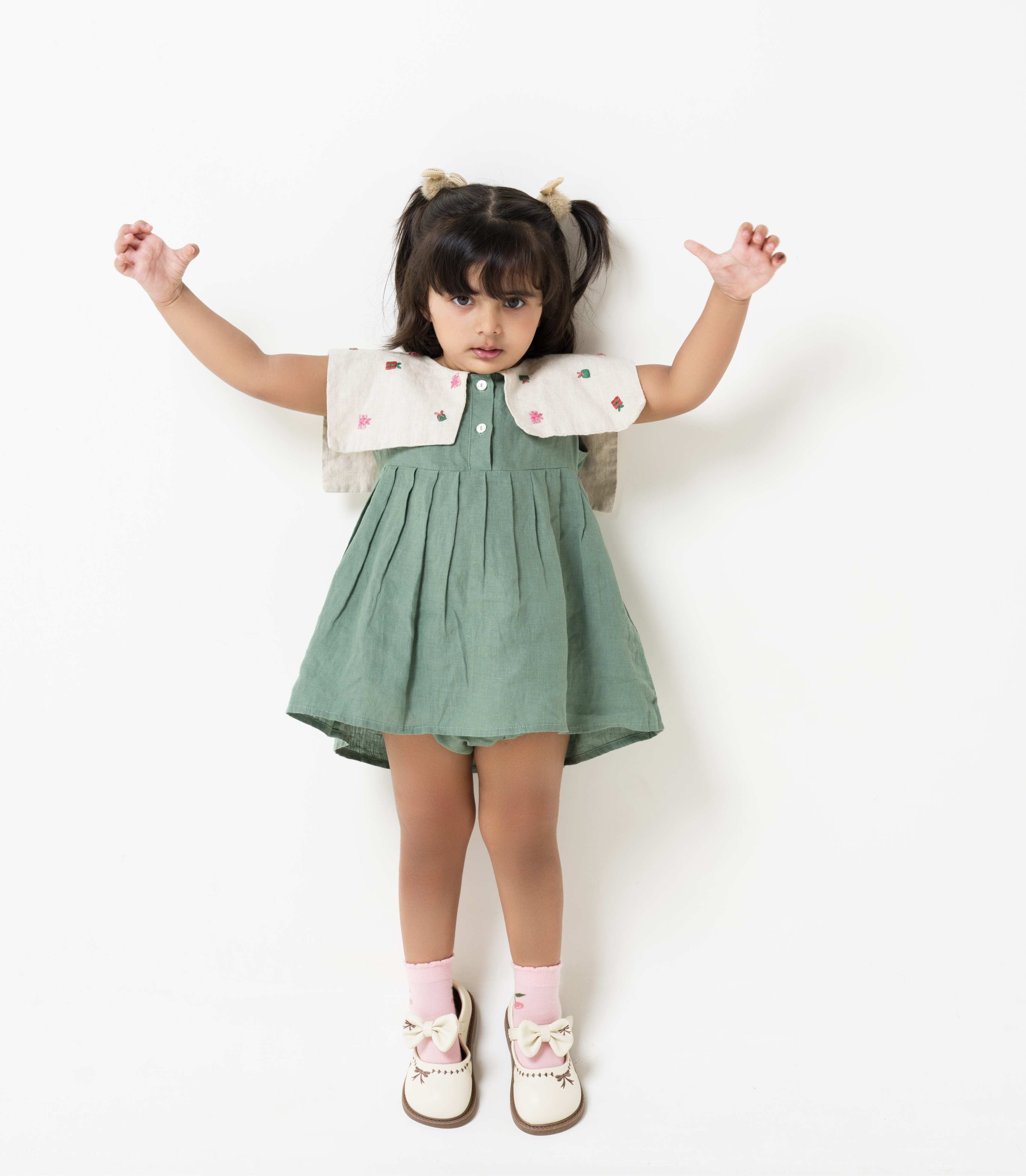 Hand-Embroidered Flap Collar Dress