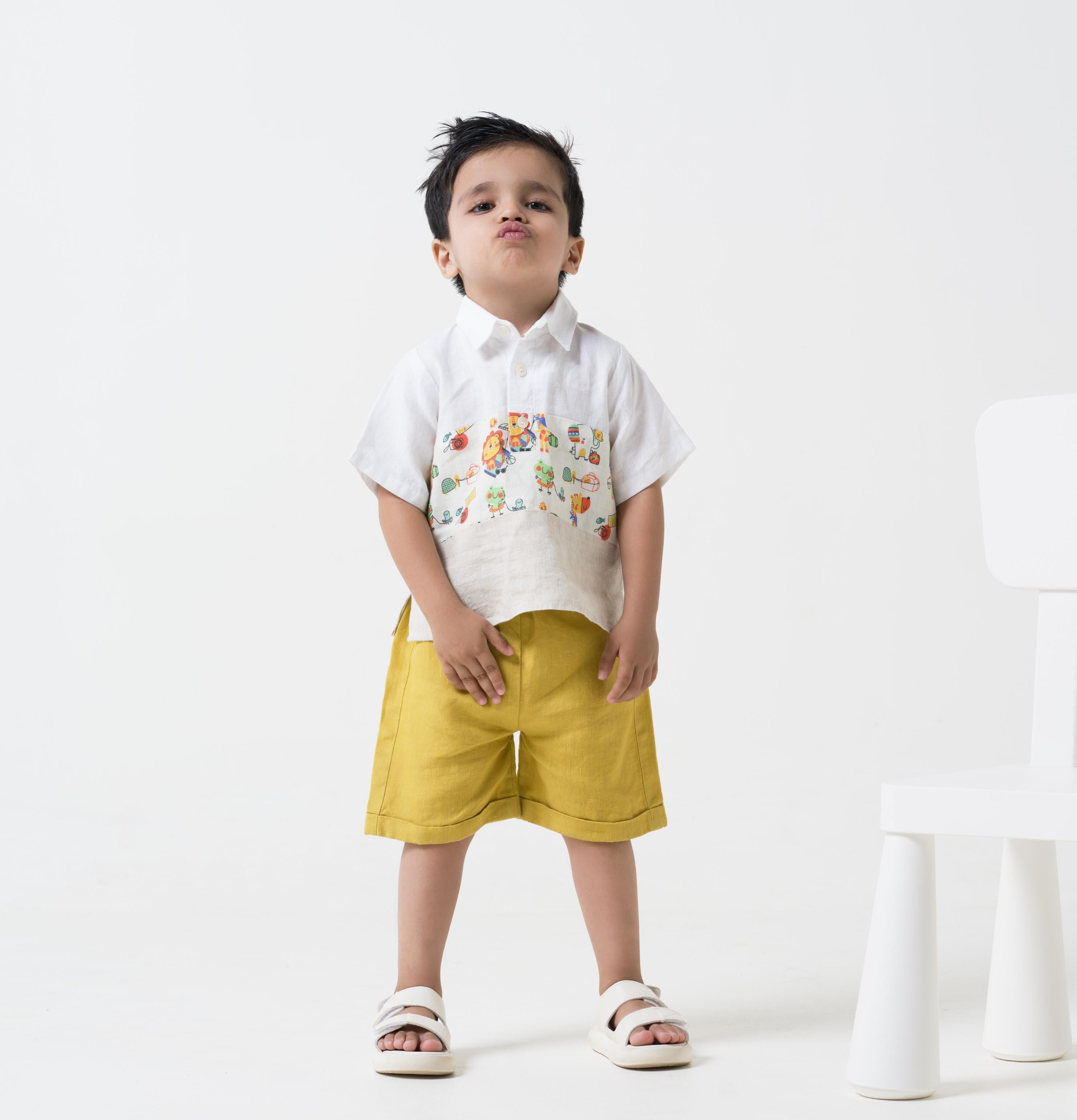 Printed Polo Collar Shirt Set