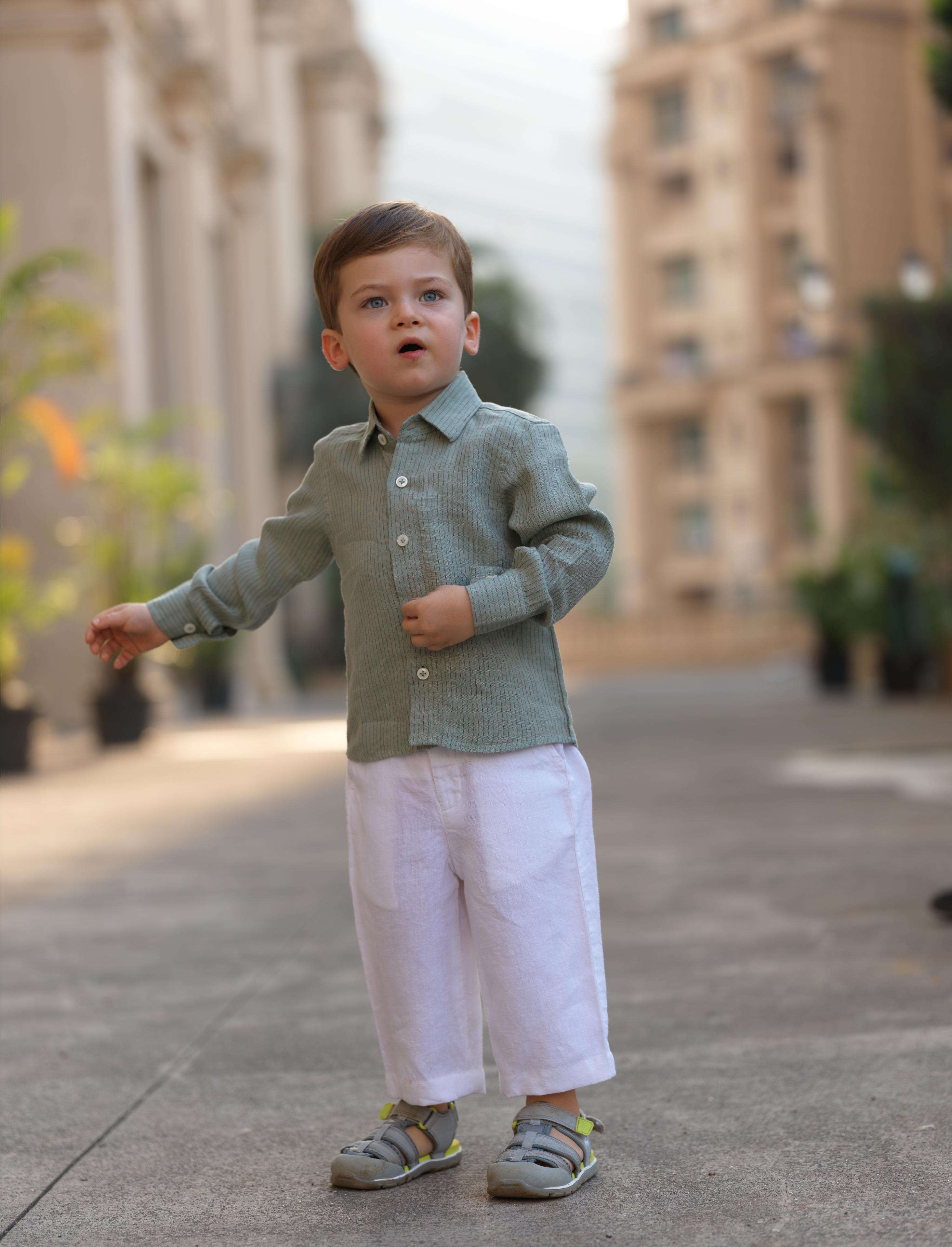 Boys Regular Collar Shirt Sage Hairline
