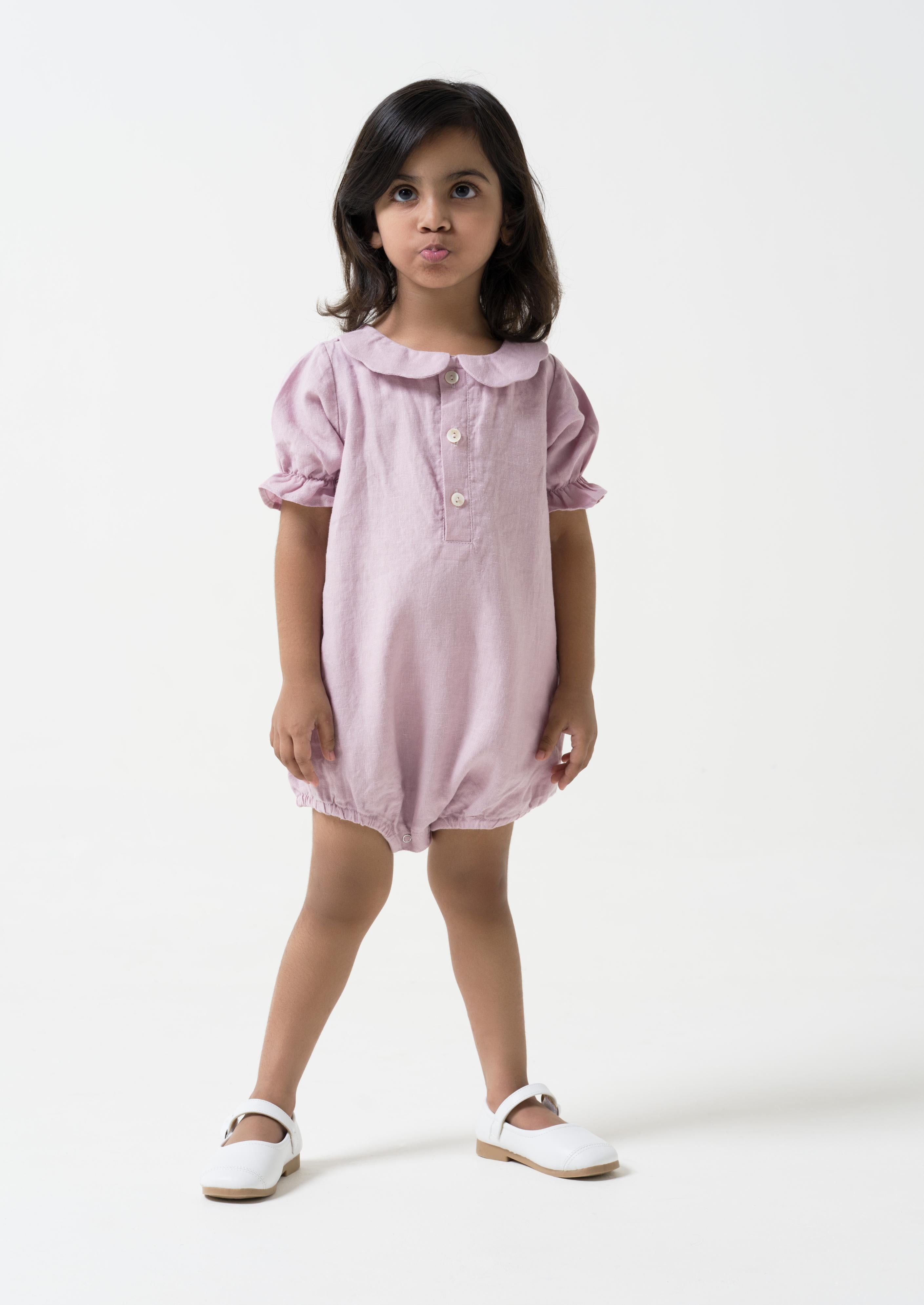 Puff Sleeve Romper Cameo Pink