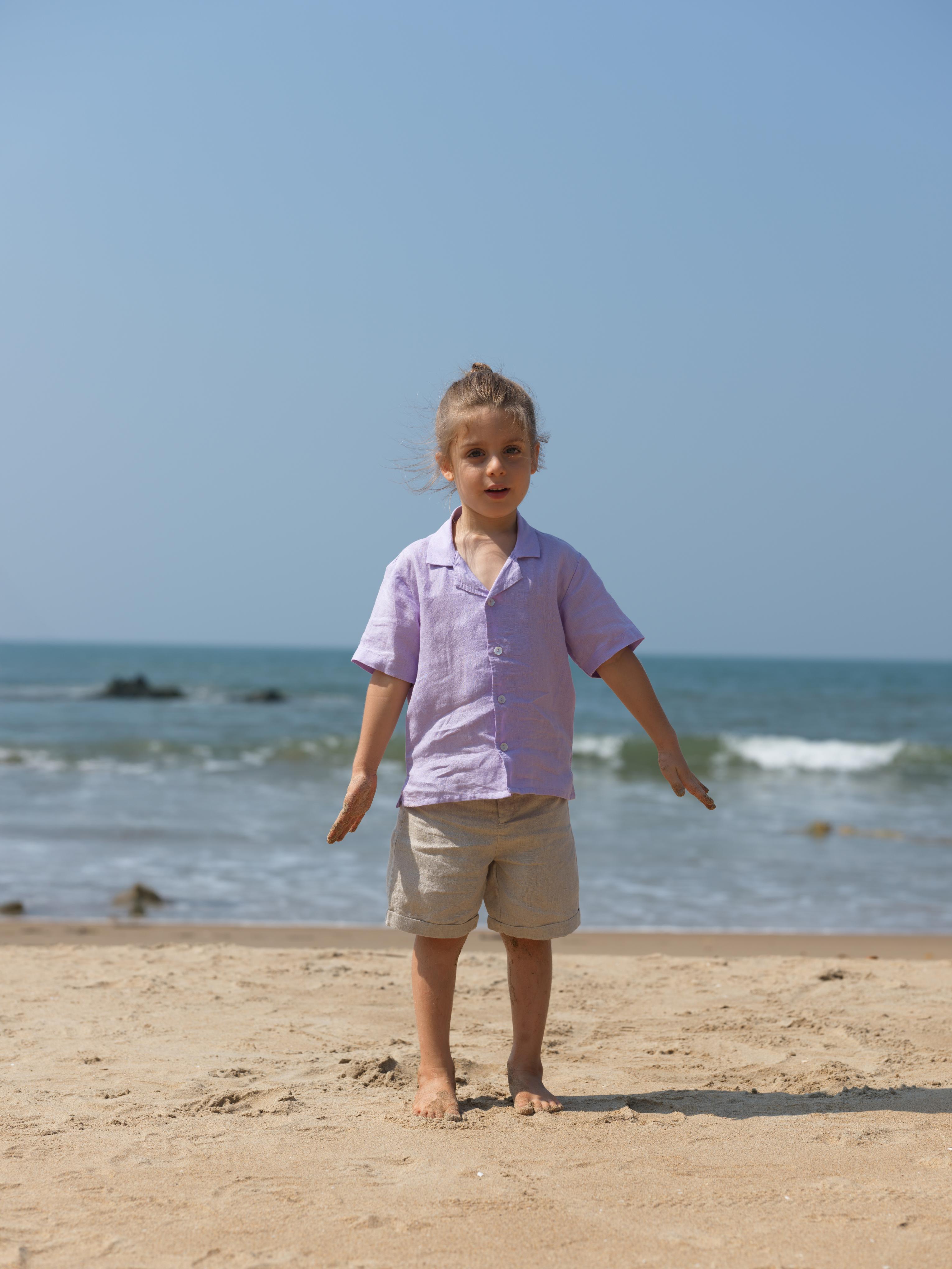 Boys Cuban Collar Shirt Pastel Lilac