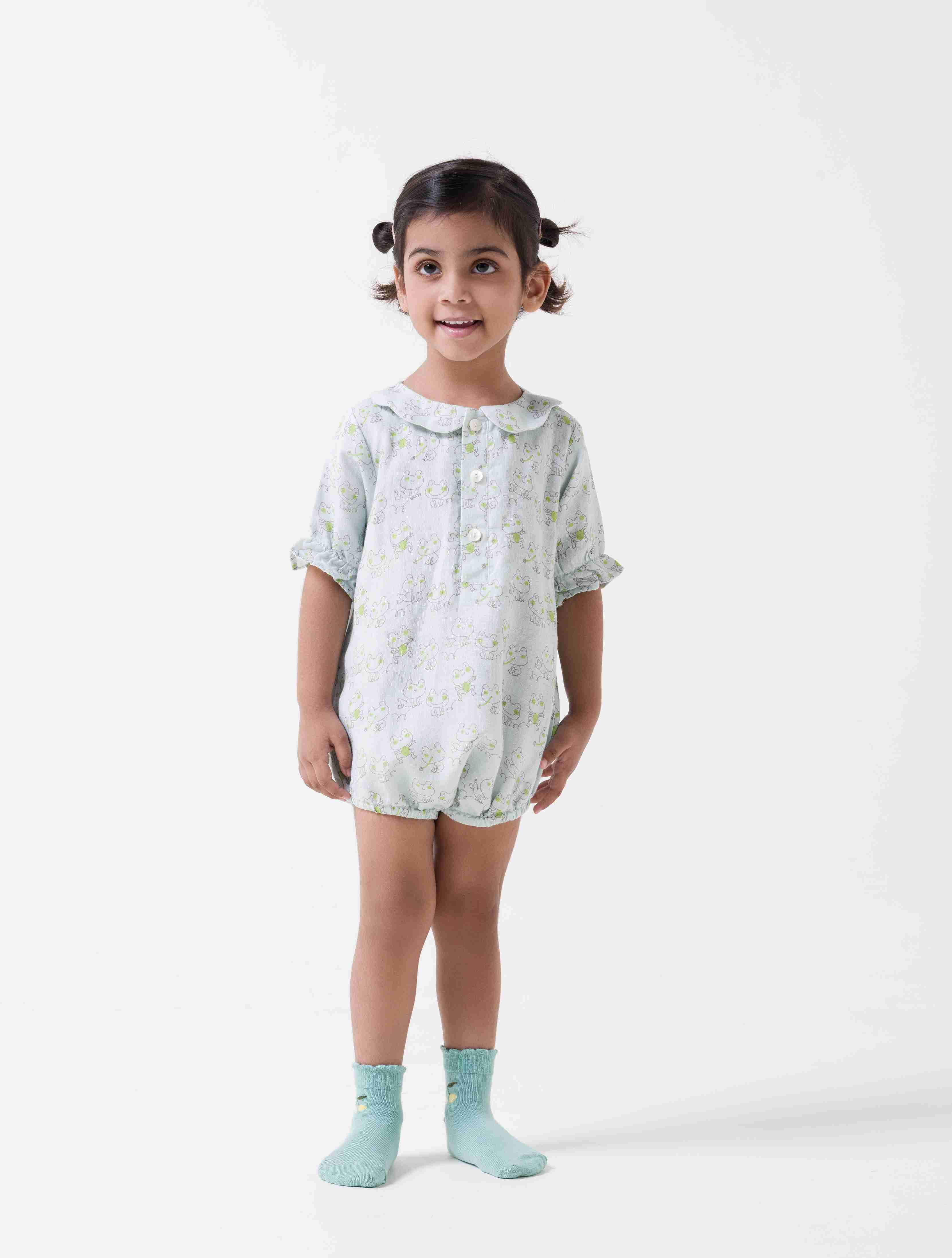 Printed Puff-Sleeve Romper