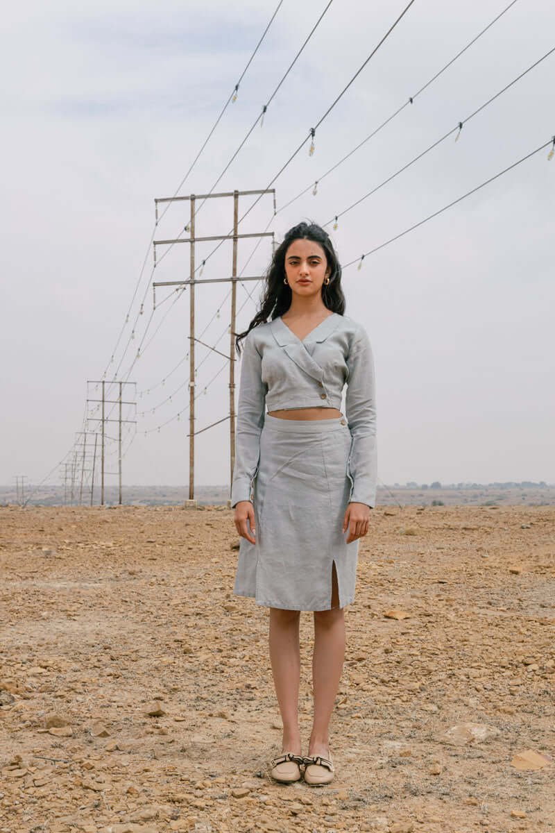 Cropped blazer with skirt co-ord set - Chi Linen