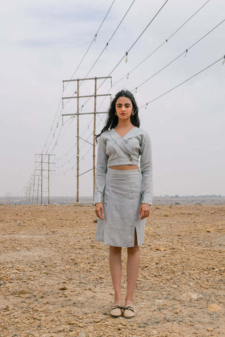 Cropped blazer with skirt co-ord set - Chi Linen