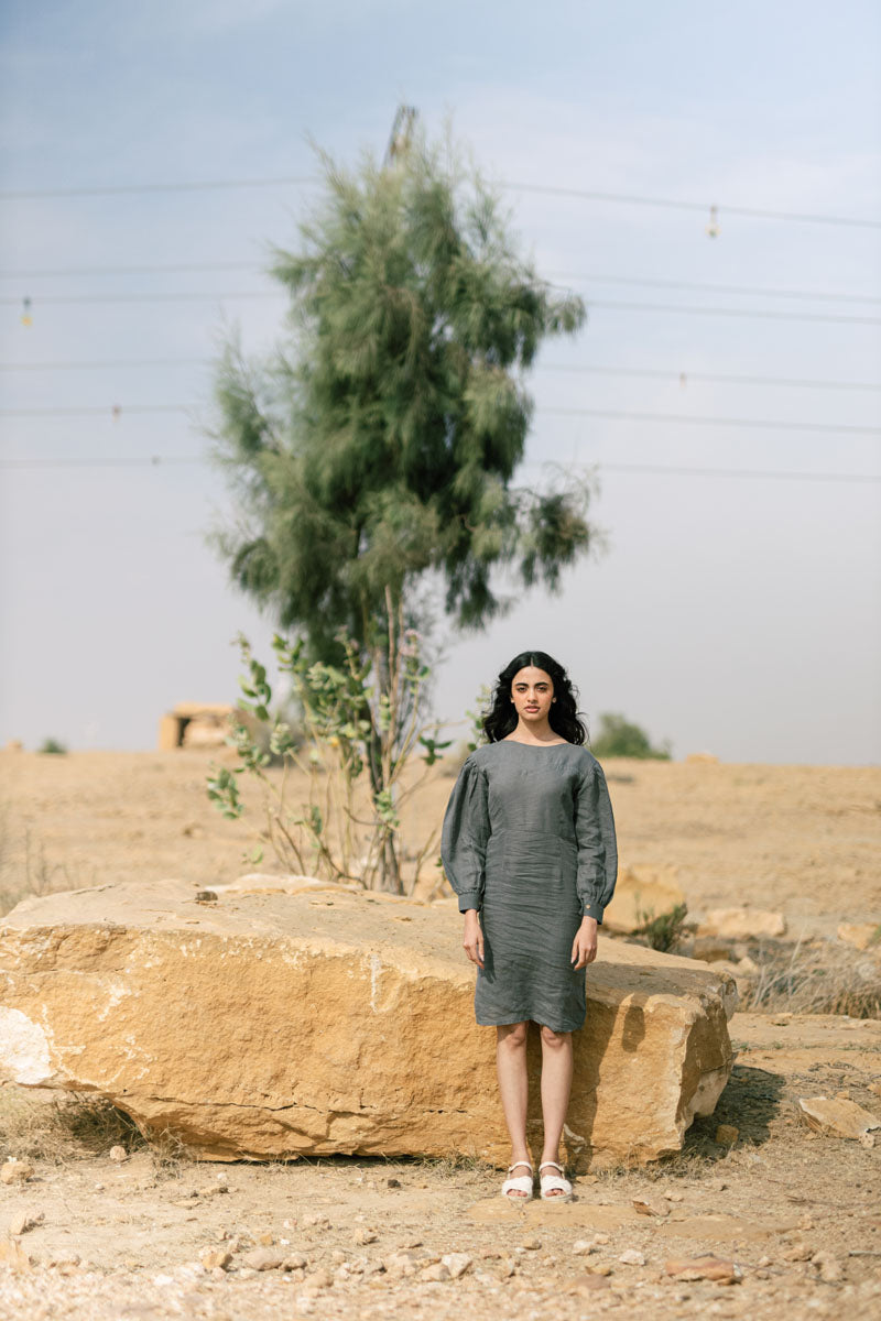 Sweetheart neck puff sleeve dress - Chi Linen