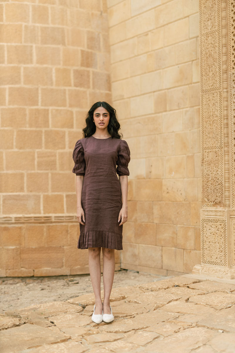 Puff sleeve frill Dress - Chi Linen