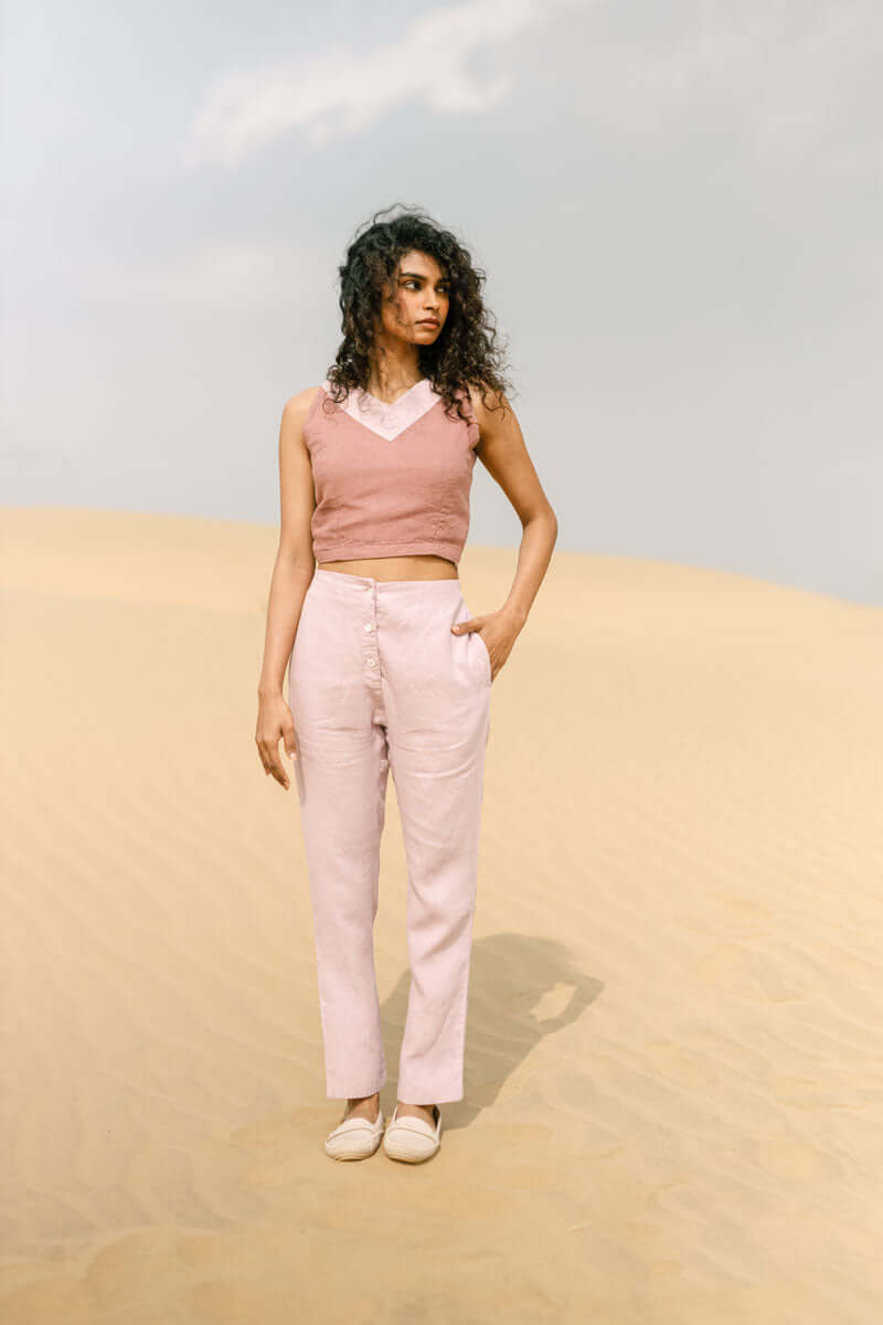 V-back top and high waisted trouser co-ords - Chi Linen