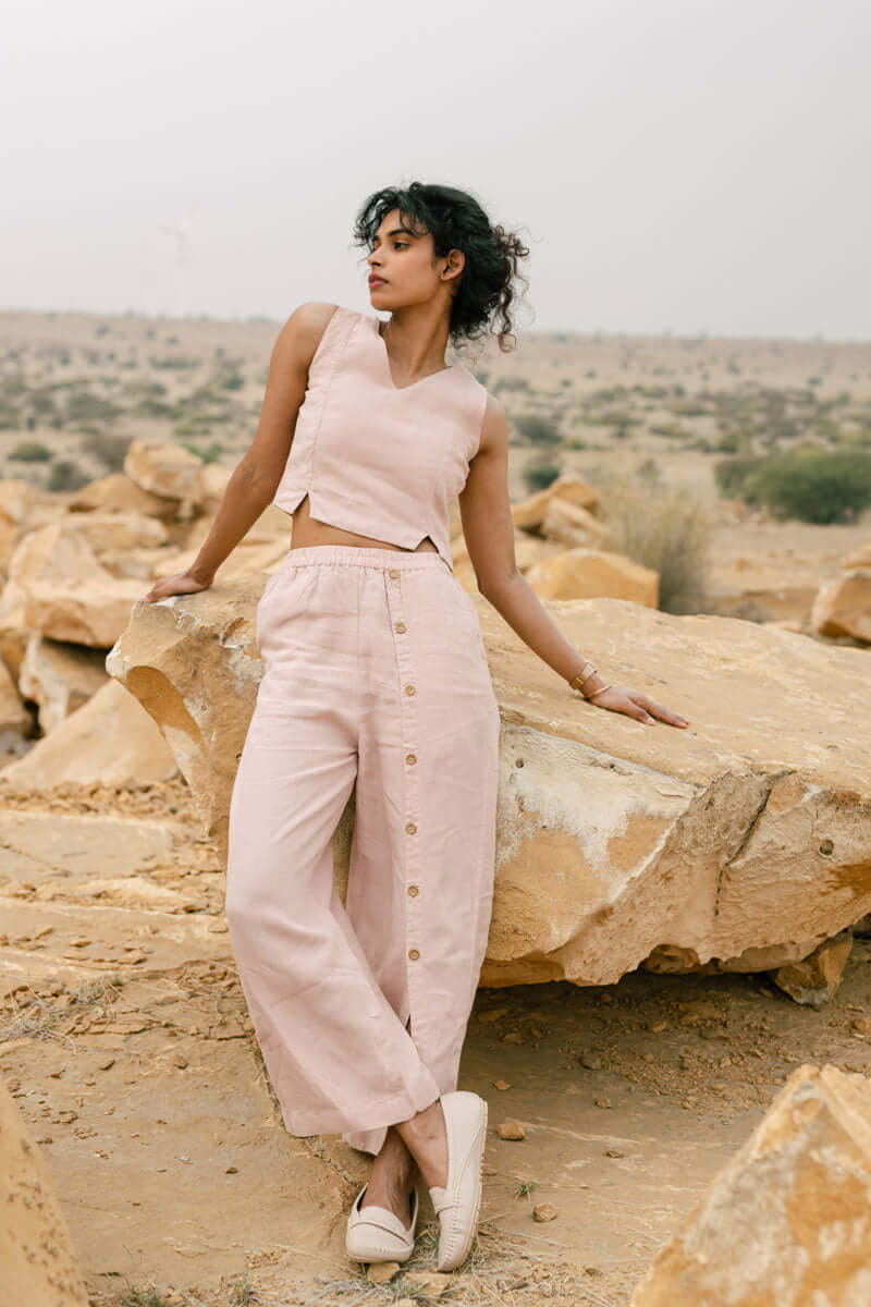 Crop top with slit trouser - Chi Linen