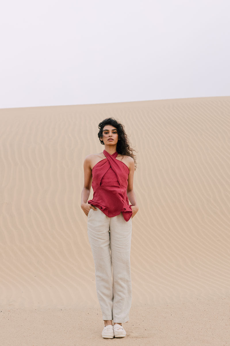 Halter neck peplum top - Chi Linen