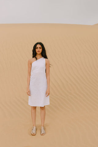 One Shoulder criss-cross Dress - Chi Linen