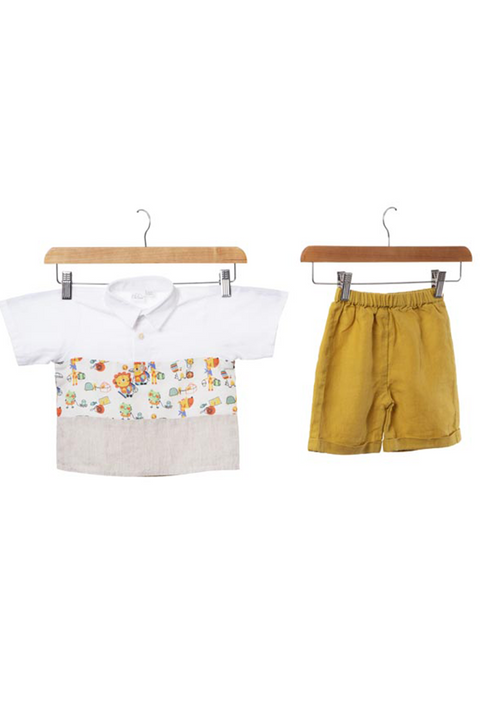 Printed Polo Collar Shirt Set