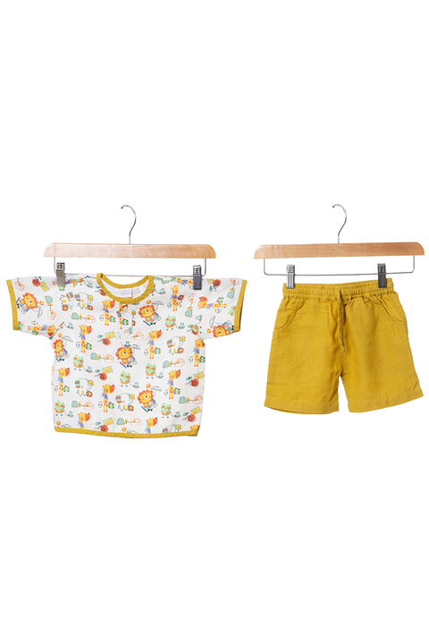 Printed Drawstring Shirt & Shorts Set