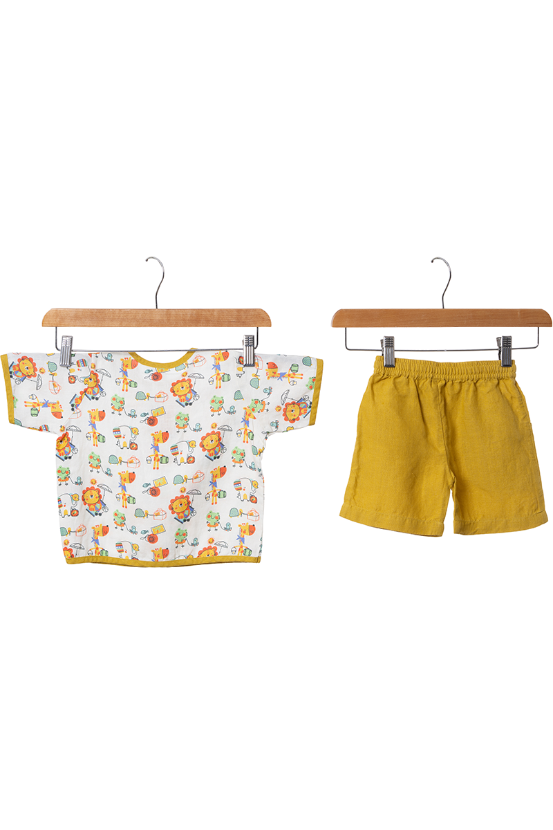 Printed Drawstring Shirt & Shorts Set