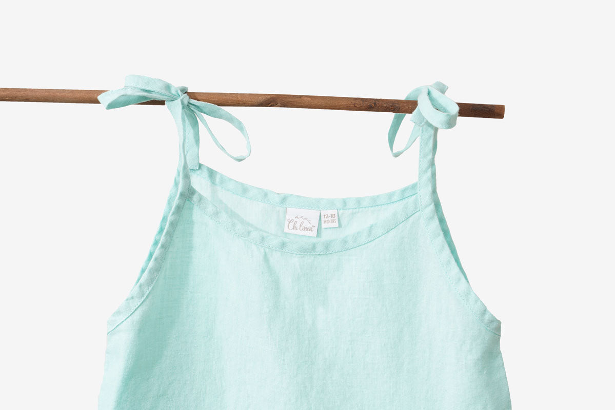 Celestial Green Tie-Up Shoulder Flower Frock - Chi Linen